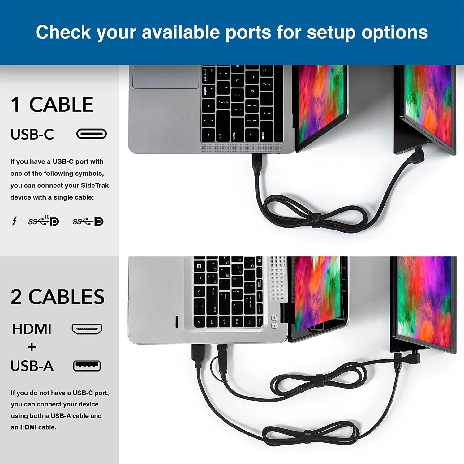 SideTrak Solo 15.8" Freestanding Portable 1080P Monitor, USB Or Mini HDMI, Black