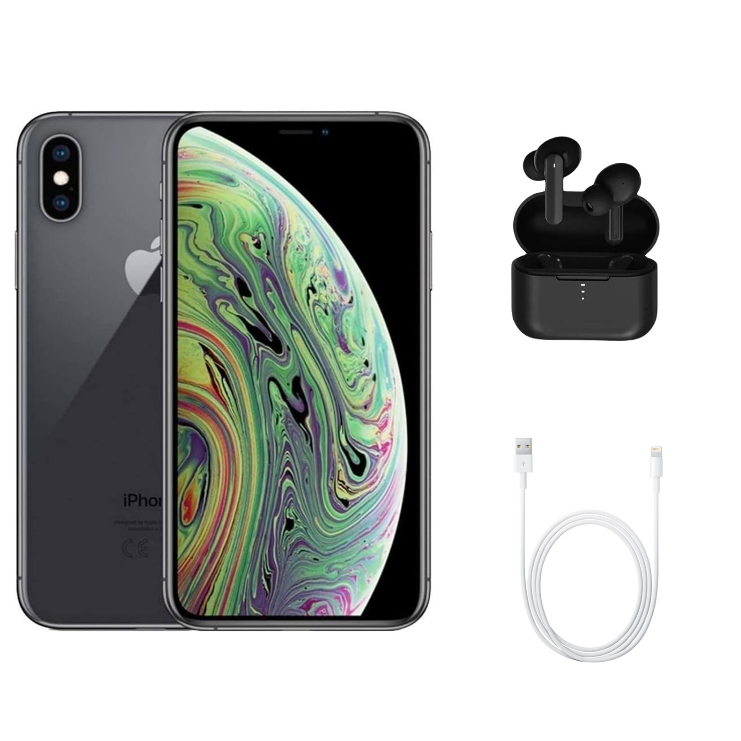 Refurbished (Good) Apple iPhone XS Max A1921 (Fully Unlocked) 64GB Space Gray w/ Wireless Earbuds