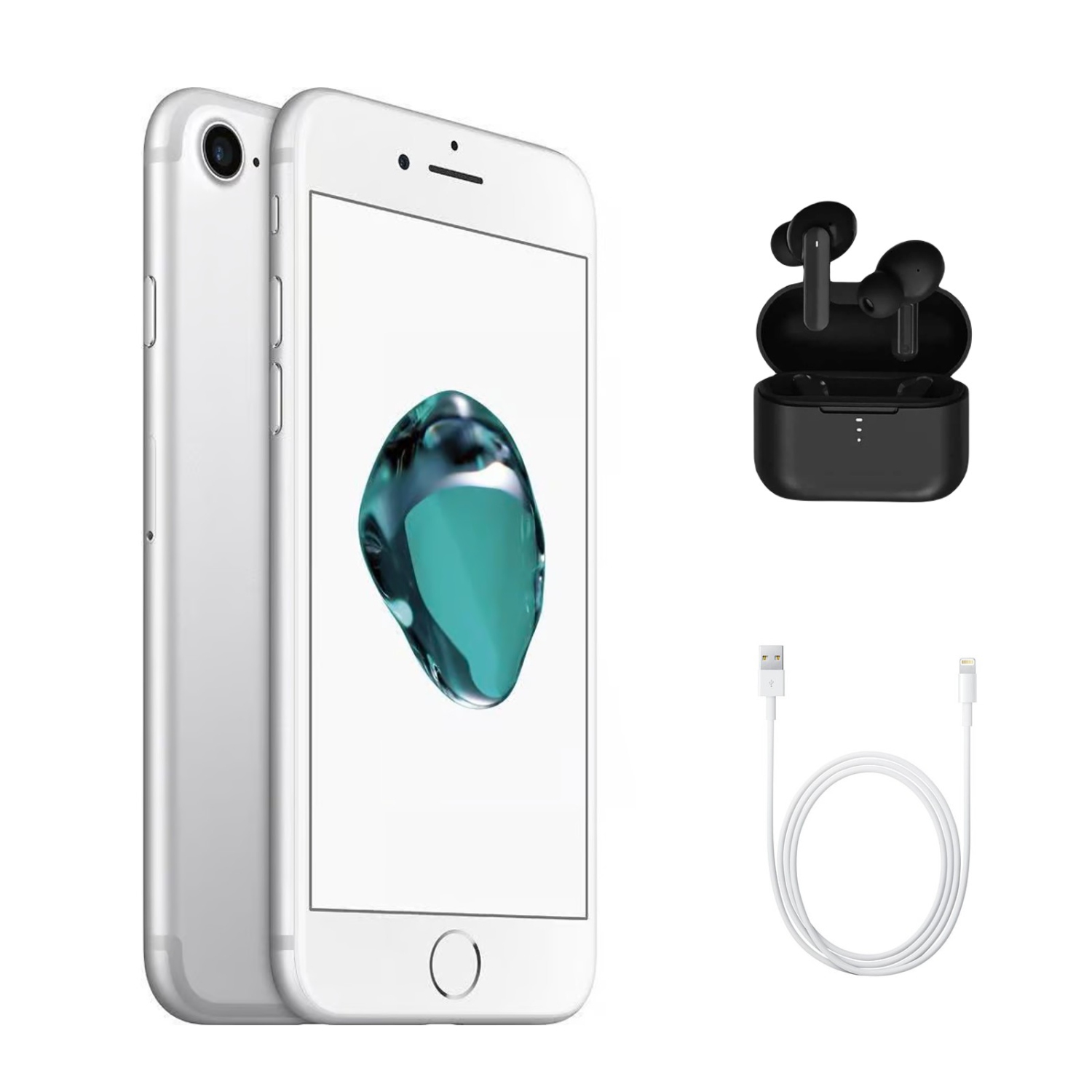 Refurbished (Excellent) Apple iPhone 7 A1660 (Fully Unlocked) 32GB Silver w/ Wireless Earbuds