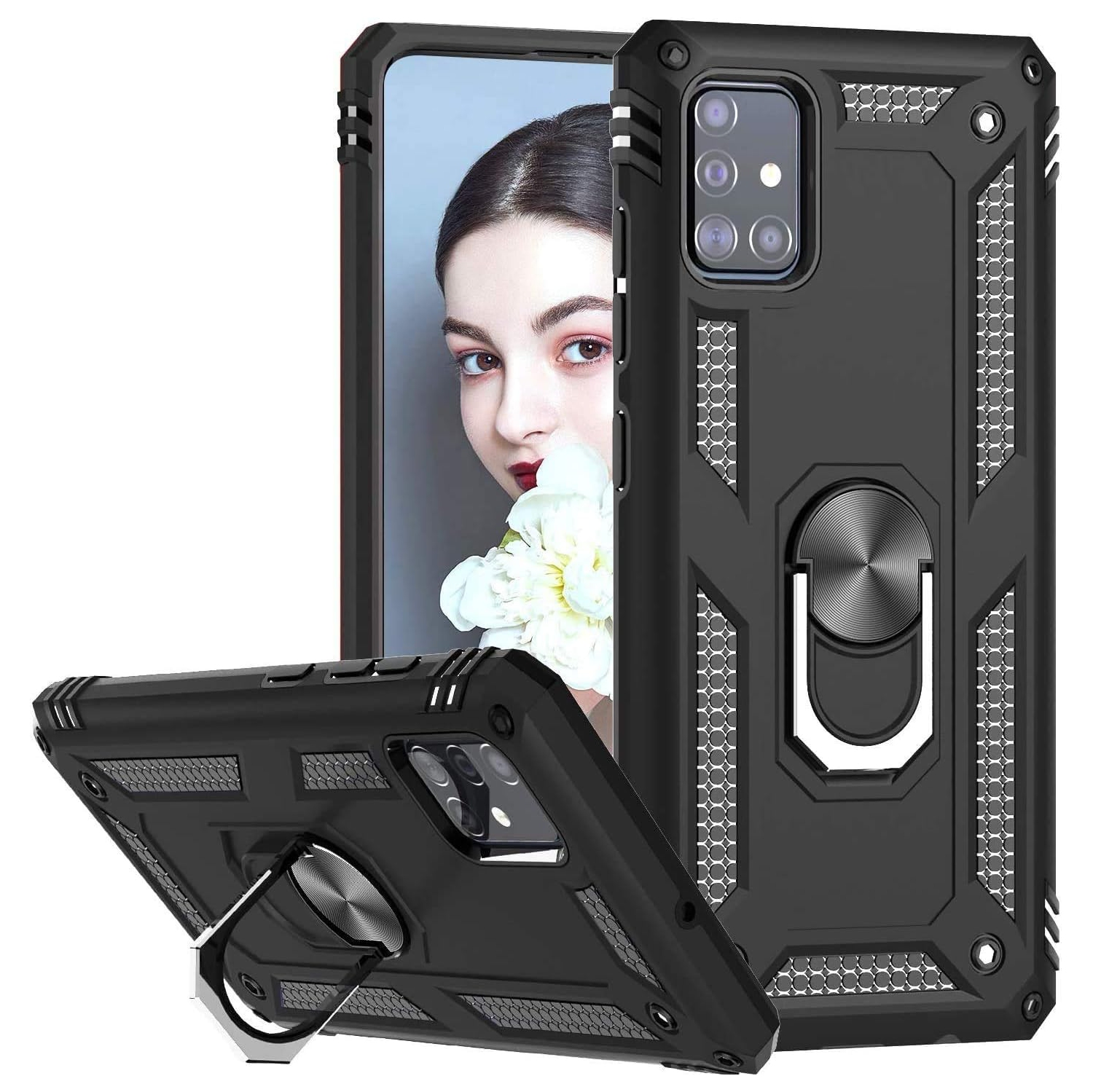 for Samsung Galaxy A71 Phone Case, Ring Holder [Military Grade] Protective Silicone Shockproof Tough Armour Hard