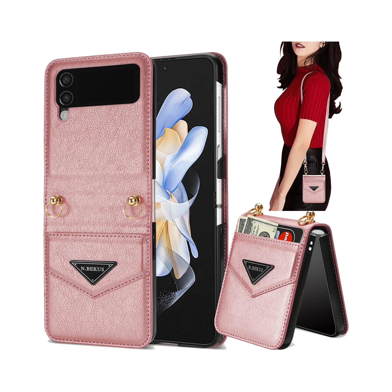 for Samsung Galaxy Z Flip 3 5G Women Wallet Case with Card Holder, Premium PU Leather Detachable Adjustable