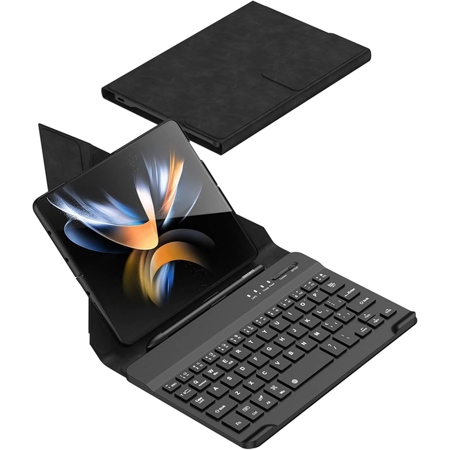 for Samsung Galaxy Z Fold 4 Bluetooth Keyboard Case Fold 3 Keyboard Holster Leather Cover with S Pen Slot