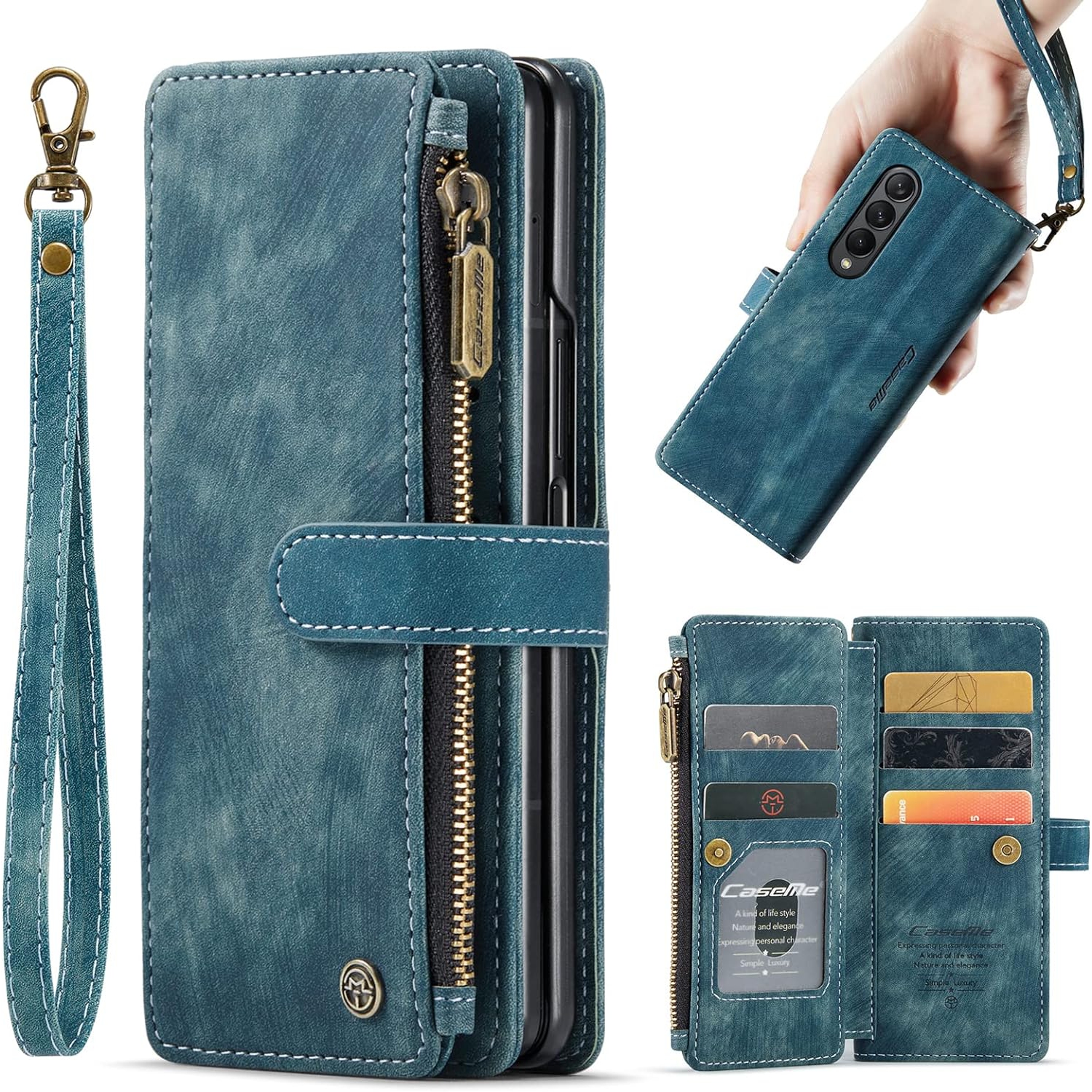Wallet Case for Samsung Galaxy Z Fold 3 5G,PU Leather Flip Magnetic Closure Shockproof Zipper Purse Cover