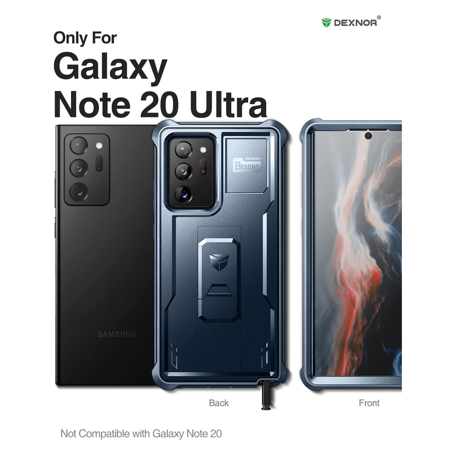 Pour un étui pour Note 20 Ultra de Samsung, [protecteur d'écran et béquille intégrés] Protection robuste de qualité militaire