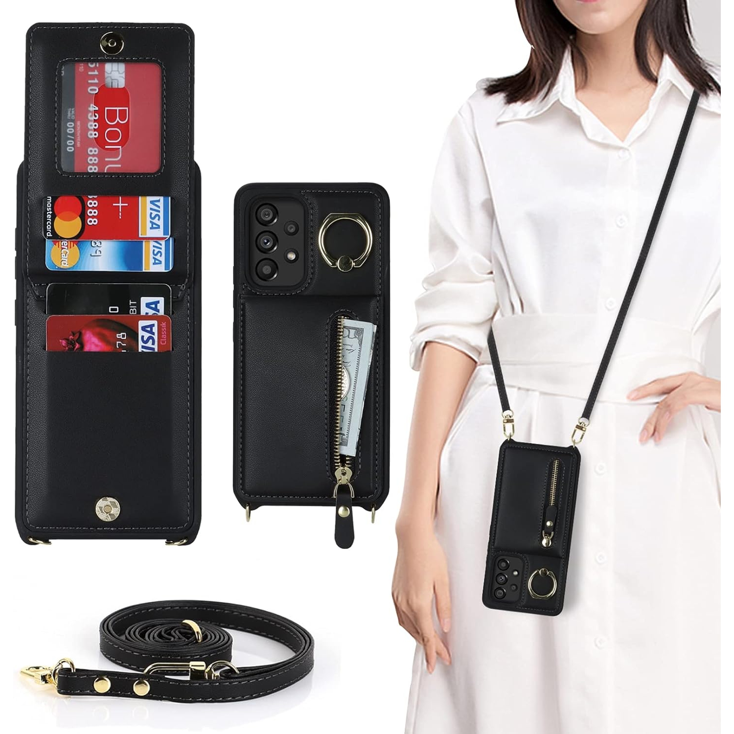 Samsung Galaxy A53 5G Phone Case for Women with Card Holder,Samsung A53 Case Wallet Crossbody Lanyard