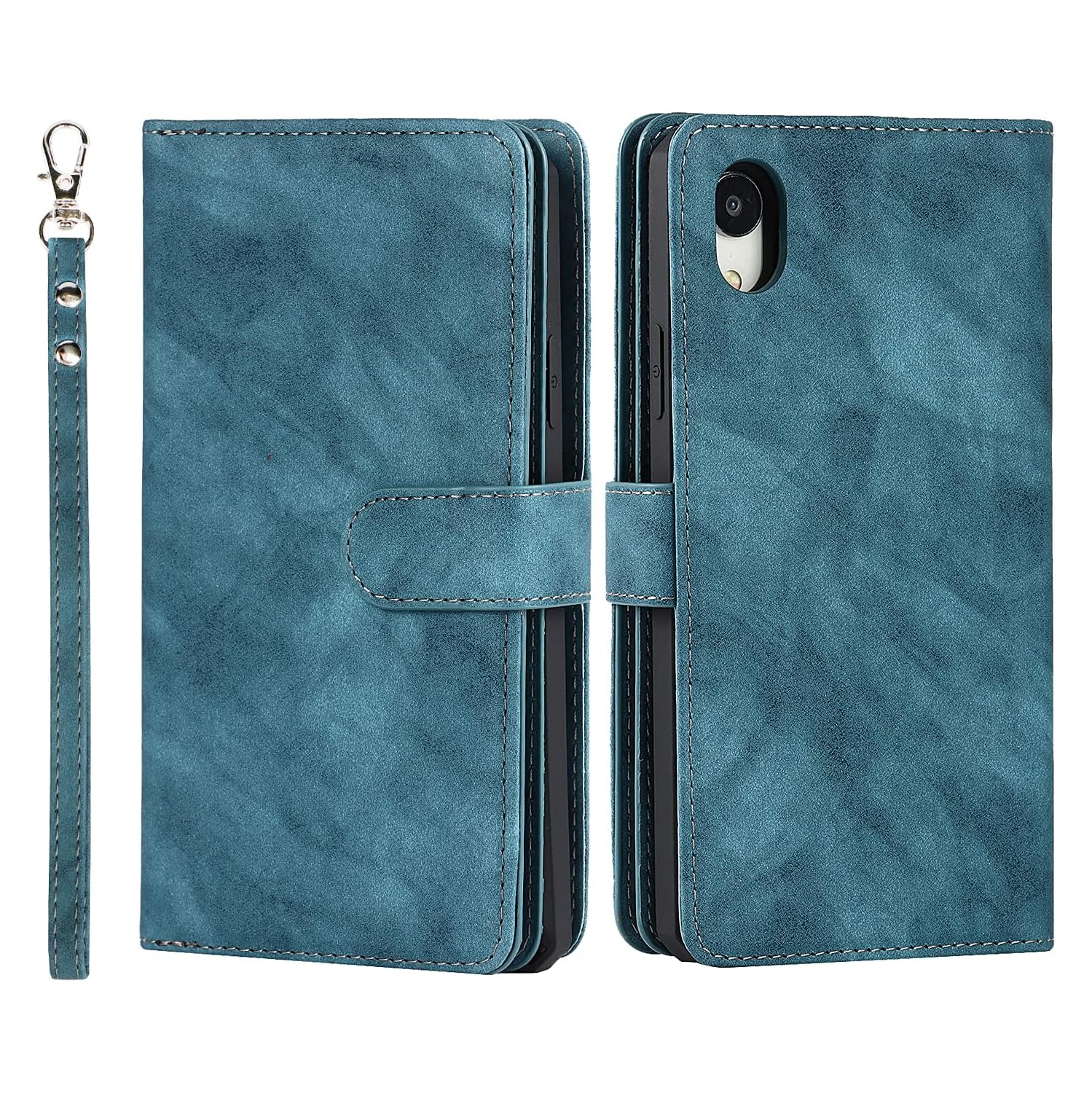 for iPhone XR Wallet Case with Card Holder and Wrist Strap, PU Leather Kickstand Card Slots Magnetic