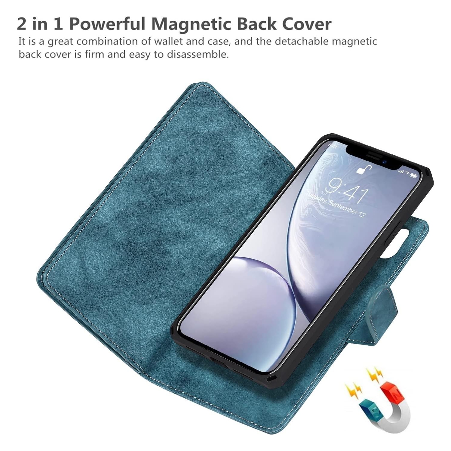 for iPhone XR Wallet Case with Card Holder and Wrist Strap, PU Leather Kickstand Card Slots Magnetic