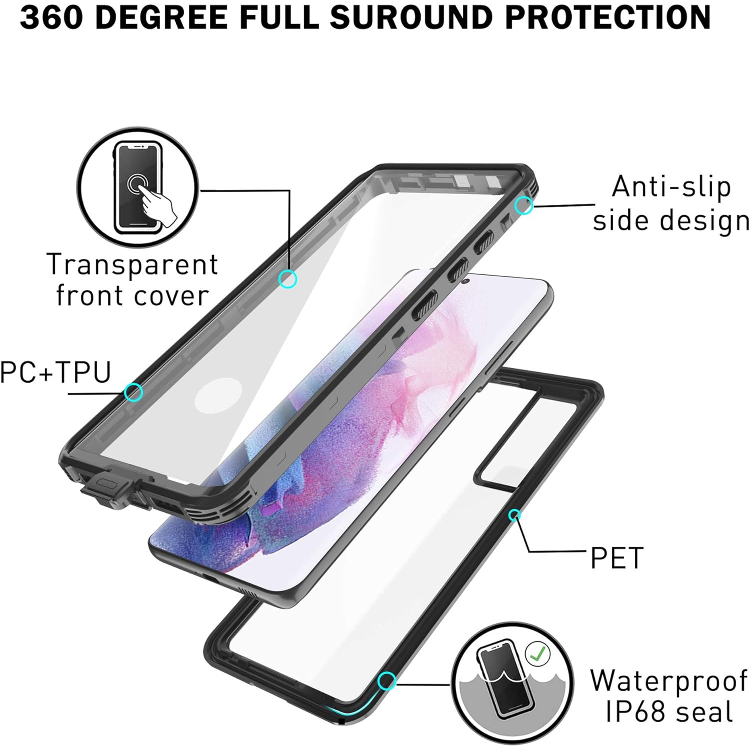 for Samsung Galaxy S21 Plus Case Waterproof, Clear Water Proof Shockproof Dustproof Snowproof Full Body Rugged
