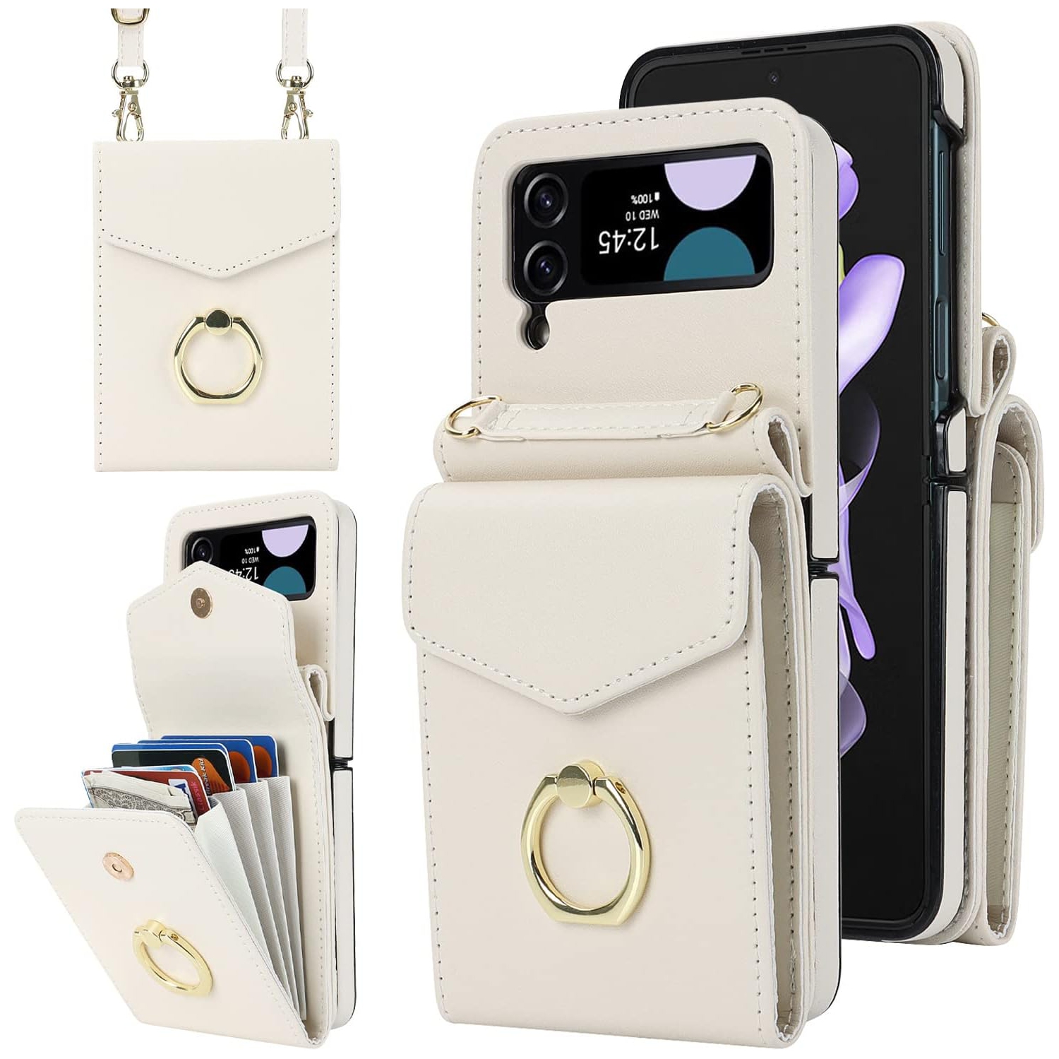 for Samsung Galaxy Z Flip 4 Wallet Case with Card Holder, [RFID Blocking] [Crossbody Strap] Women Girls PU