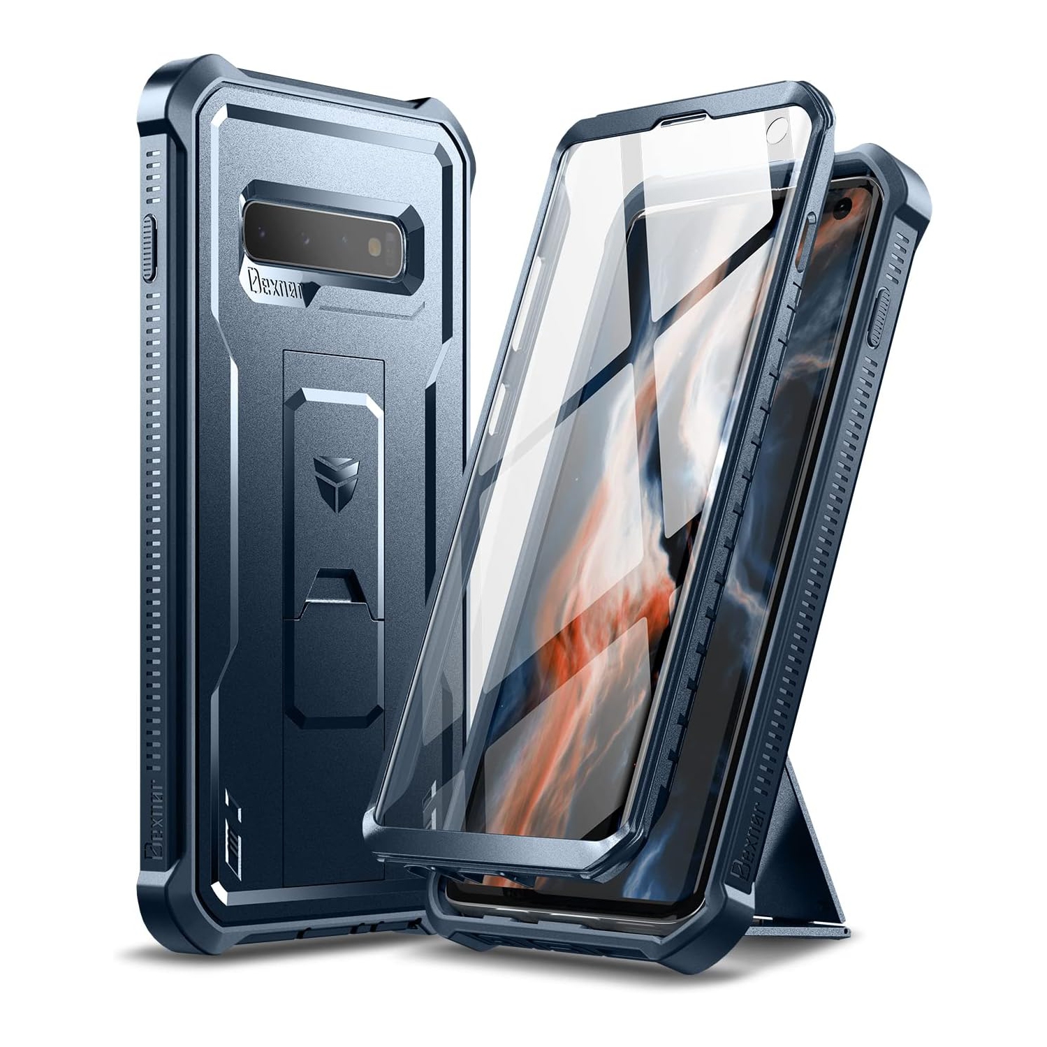for Samsung S10 Plus Case, [Built in Screen Protector and Kickstand] Heavy Duty Military Grade Protection