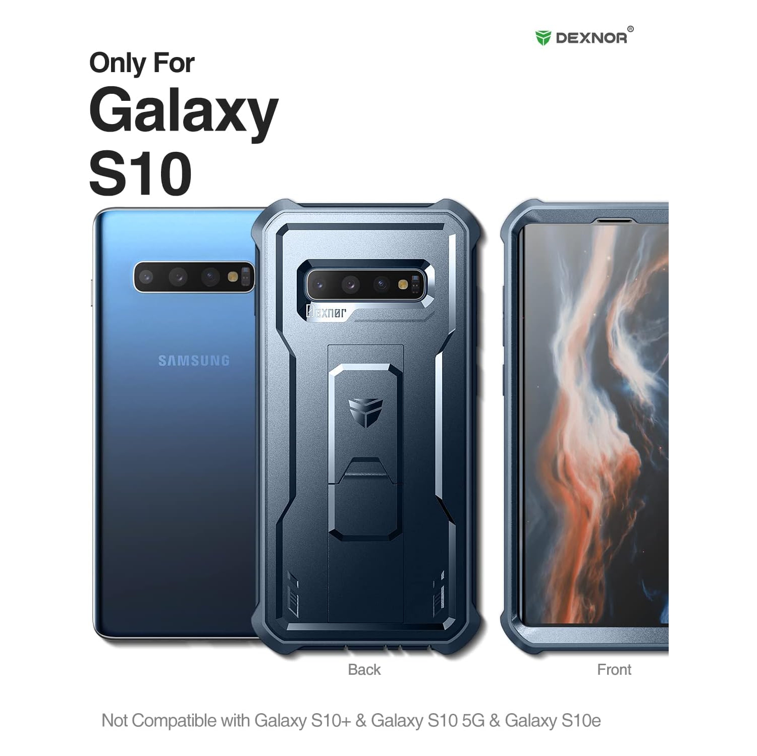 for Samsung S10 Plus Case, [Built in Screen Protector and Kickstand] Heavy Duty Military Grade Protection