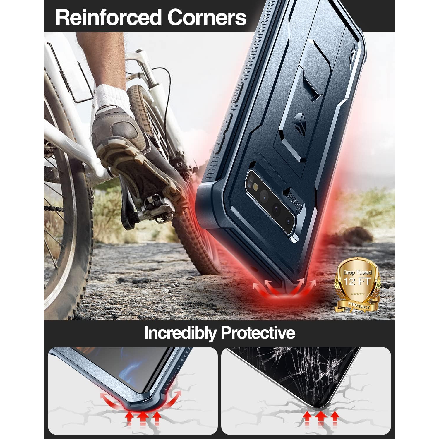 for Samsung S10 Plus Case, [Built in Screen Protector and Kickstand] Heavy Duty Military Grade Protection