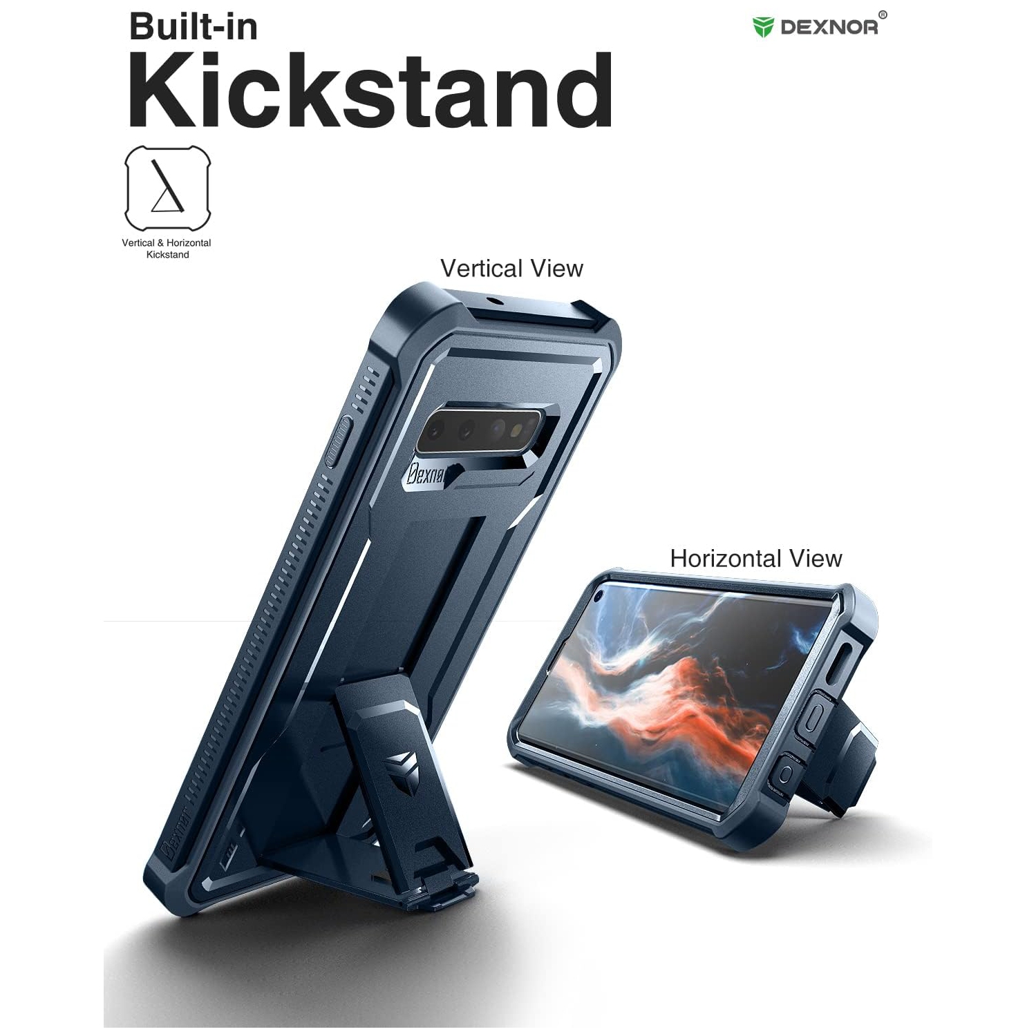 for Samsung S10 Plus Case, [Built in Screen Protector and Kickstand] Heavy Duty Military Grade Protection