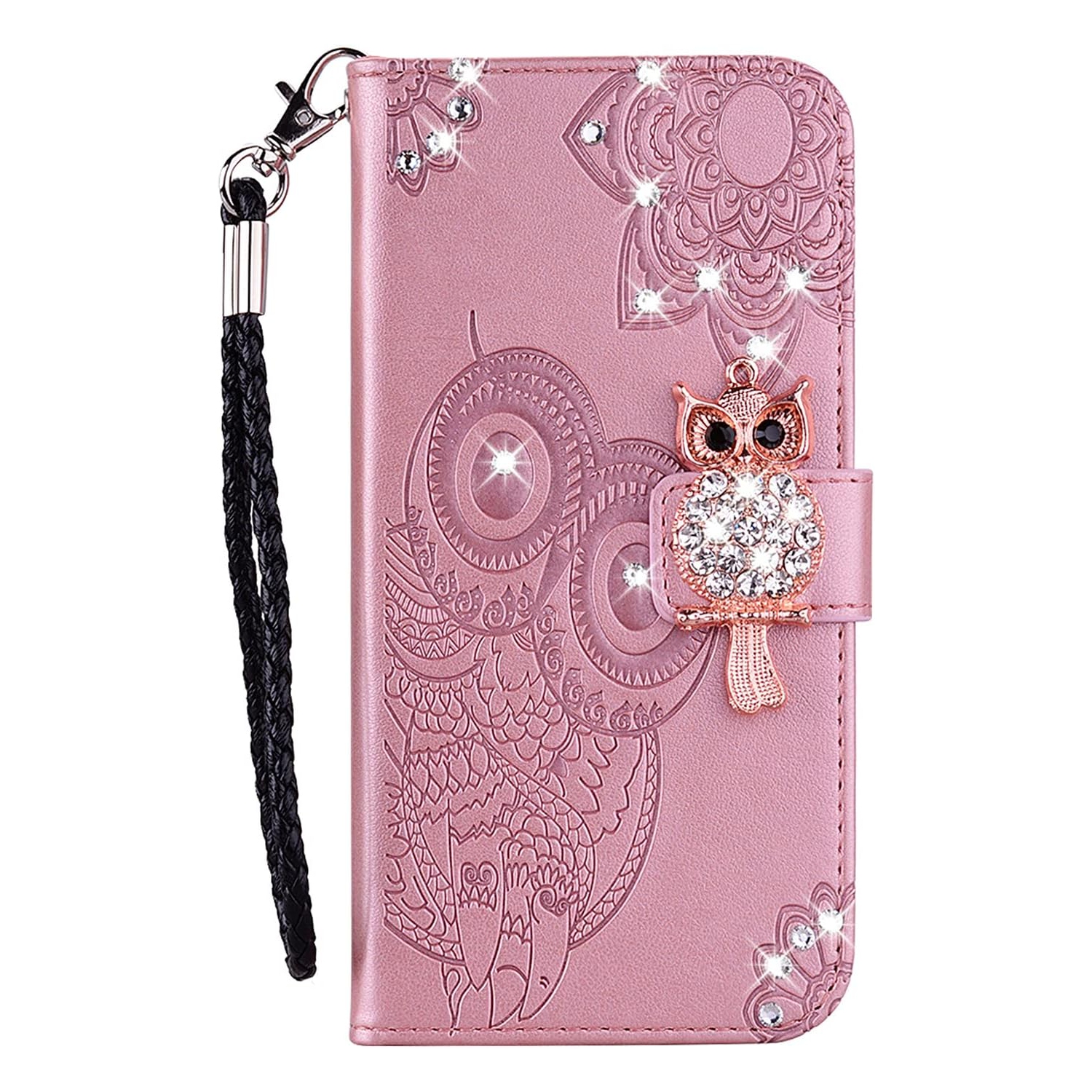 Samsung Galaxy A03S Phone Case Glitter Bling Diamond Case Flip Embossing PU Leather Wallet Case with Wrist