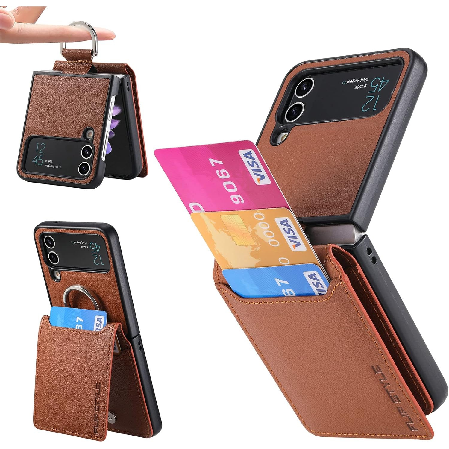 Compatible with Samsung Galaxy Z Flip 3 5G 2021 Case and Card Slot Holder Slim Ring Stand Kickstand Magnetic