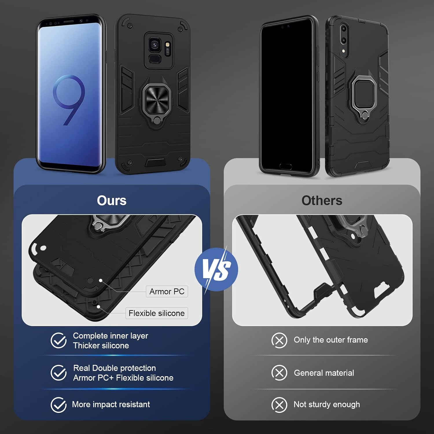 Étui pour Galaxy S9 de Samsung, étui antichoc avec support, support personnalisé robuste pour étui