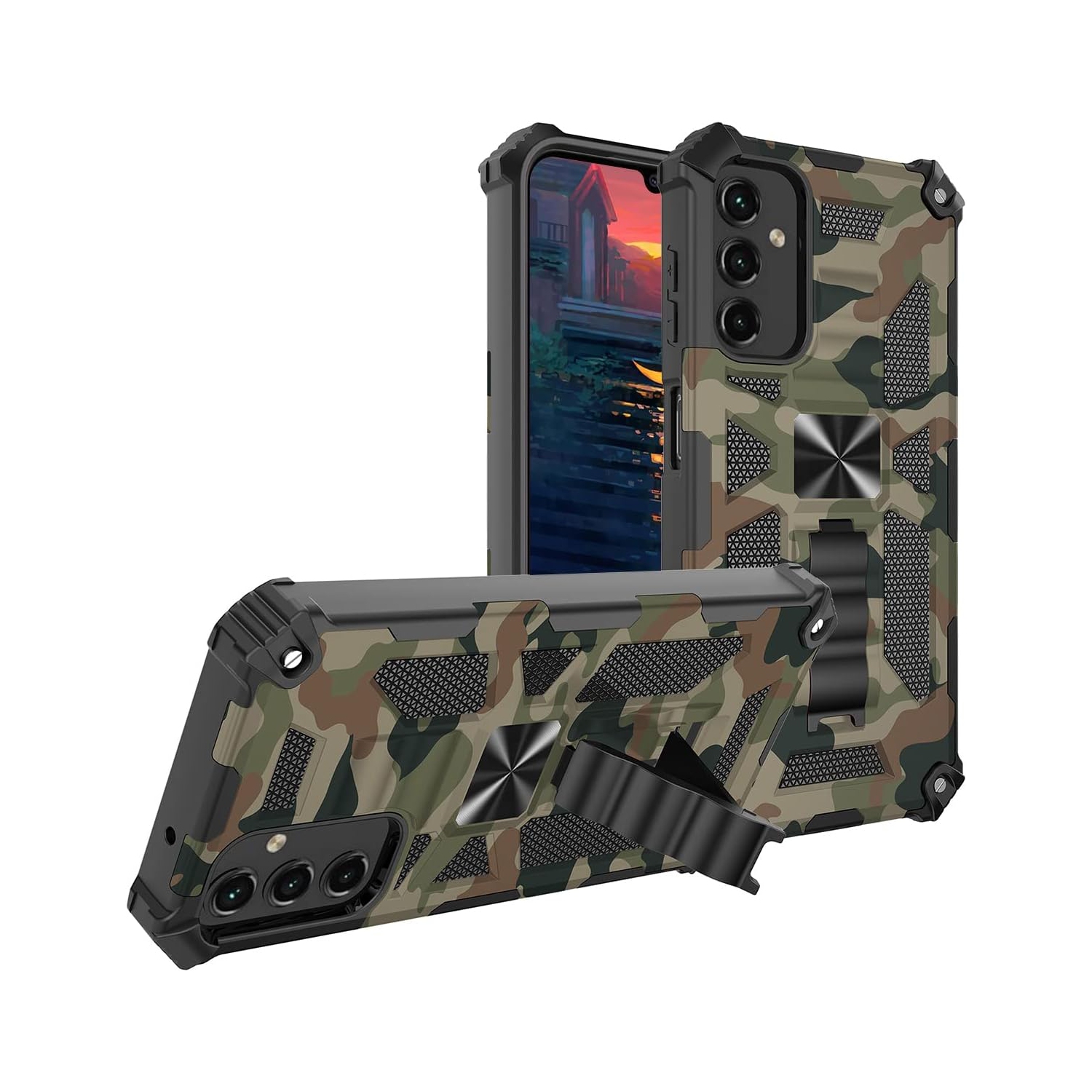 Étui camouflage pour Galaxy A14 5G de Samsung avec béquille magnétique, anneau rotatif à 360° pour voiture magnétique