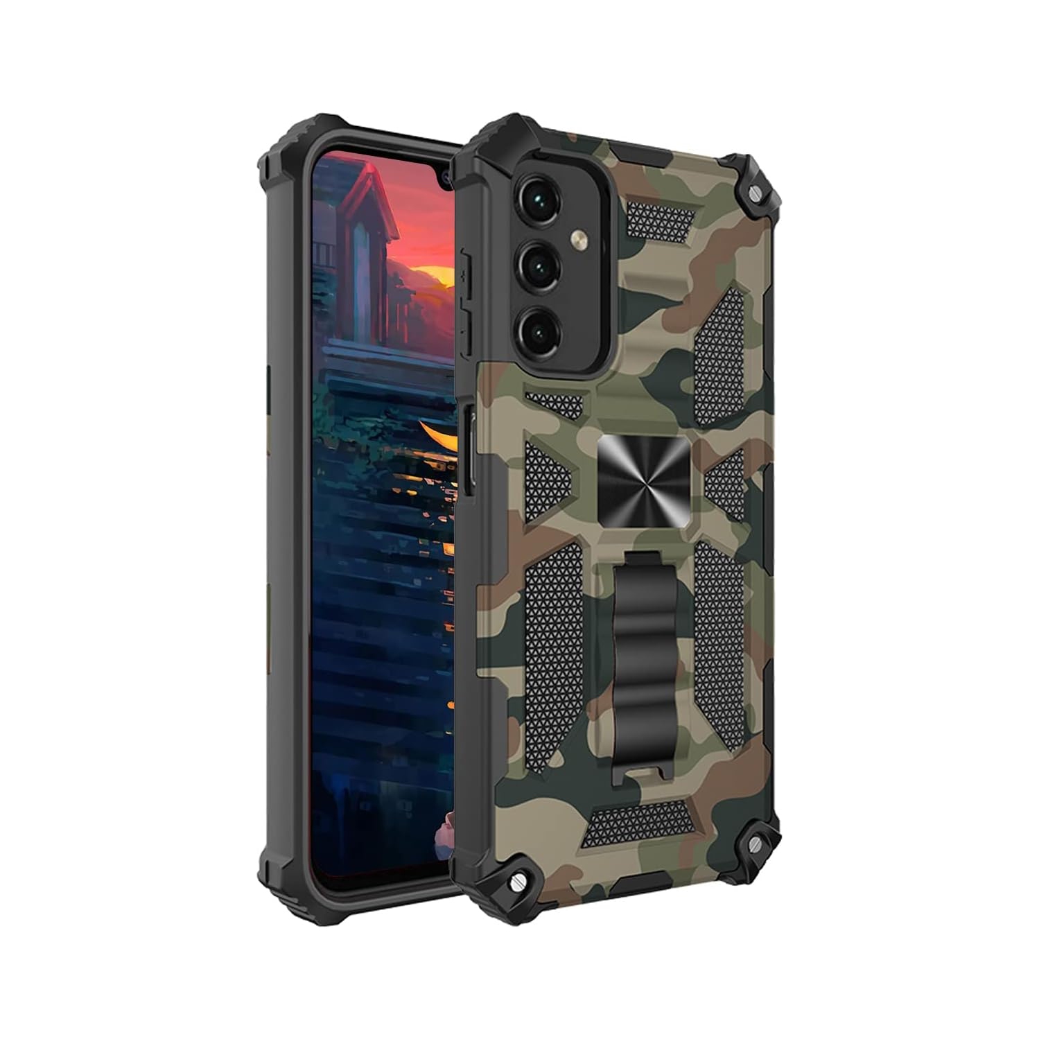 Étui camouflage pour Galaxy A14 5G de Samsung avec béquille magnétique, anneau rotatif à 360° pour voiture magnétique
