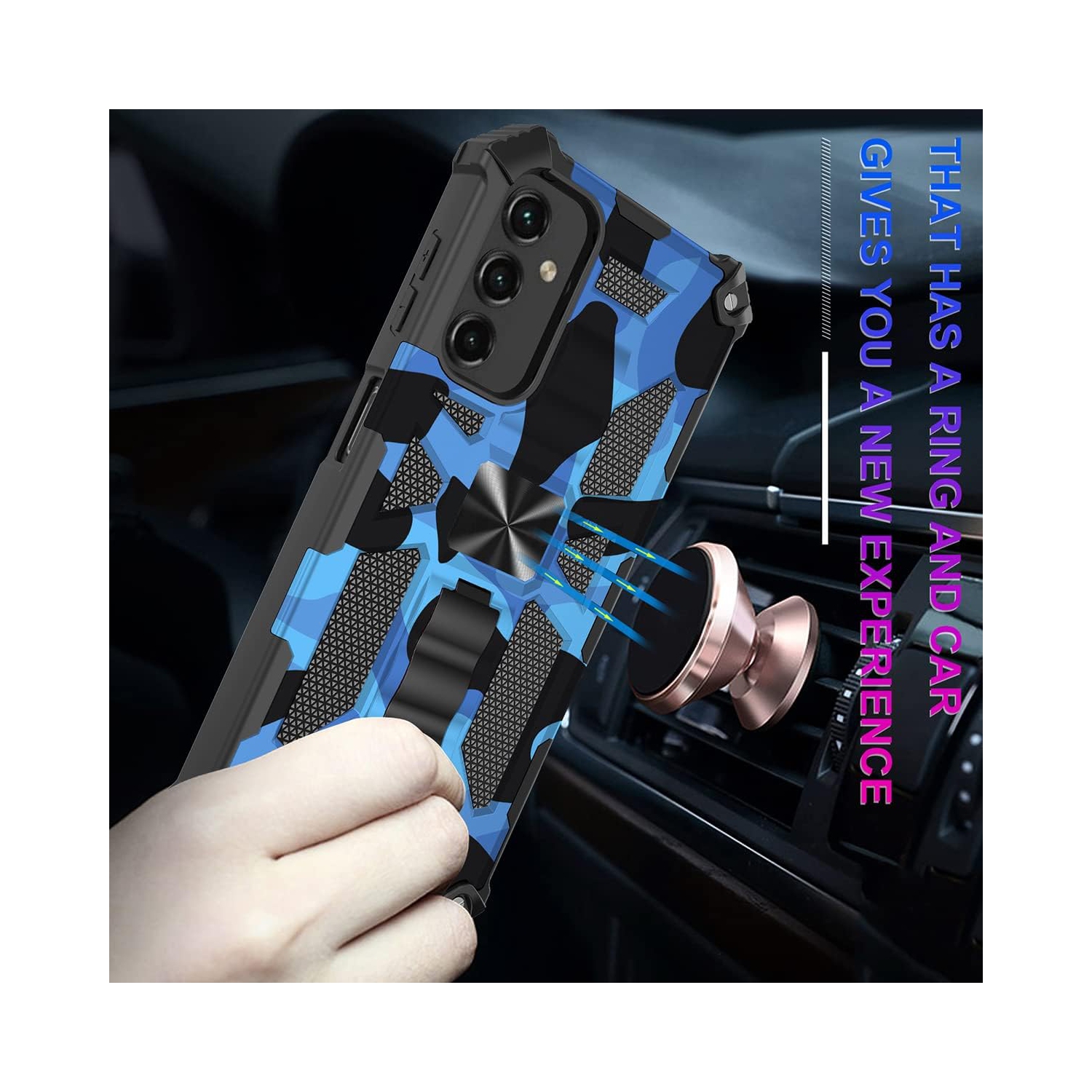 Étui camouflage pour Galaxy A14 5G de Samsung avec béquille magnétique, anneau rotatif à 360° pour voiture magnétique