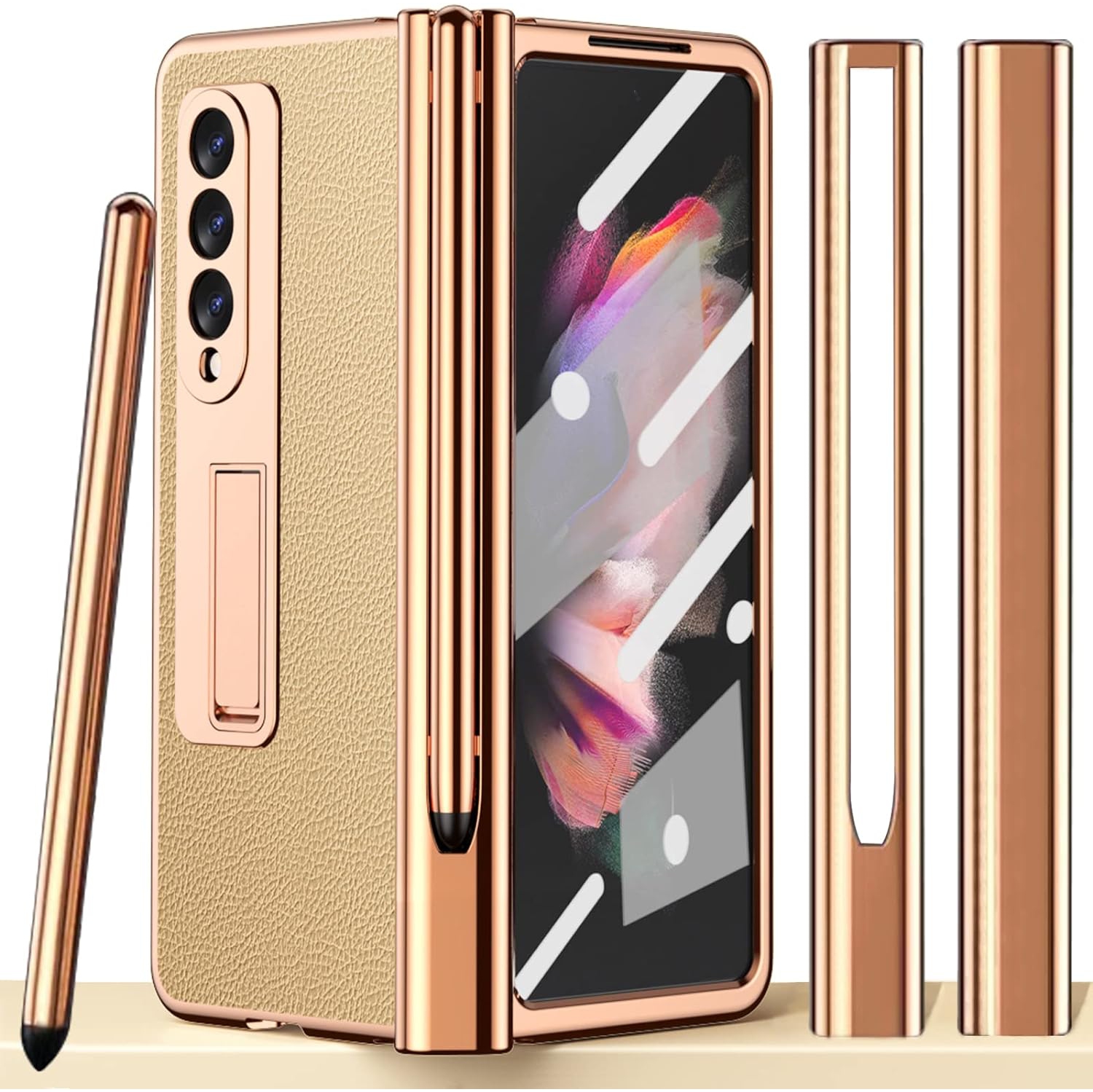 Compatible Samsung Galaxy Z Fold 3 Case with S Pen, Stylus Pen with Pen Holder + Removable Hinged Cover +