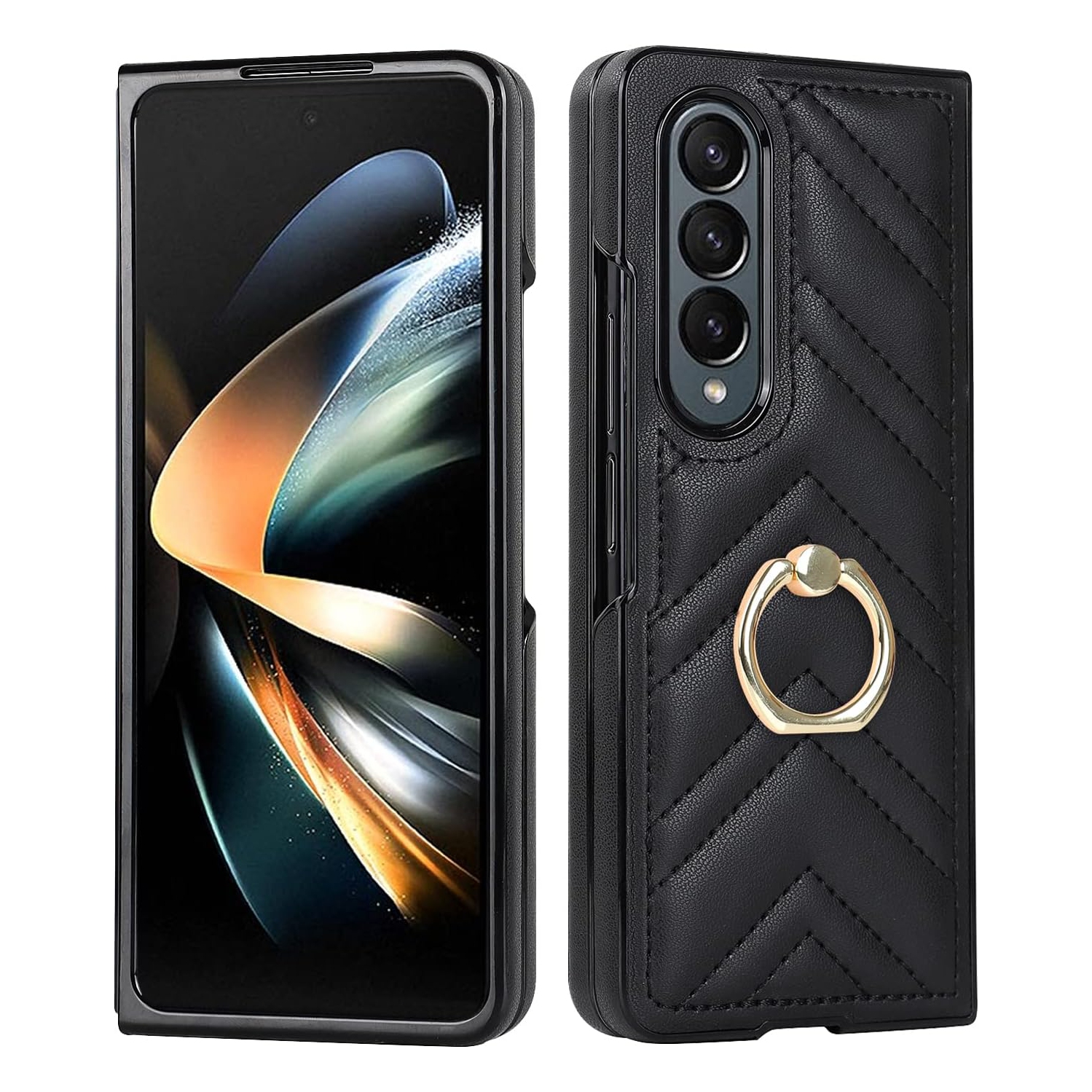 Phone Case for Samsung Galaxy Z Fold 3 5G 2021 Cover with Ring Holder Stand Slim Shockproof Shell Rugged PU