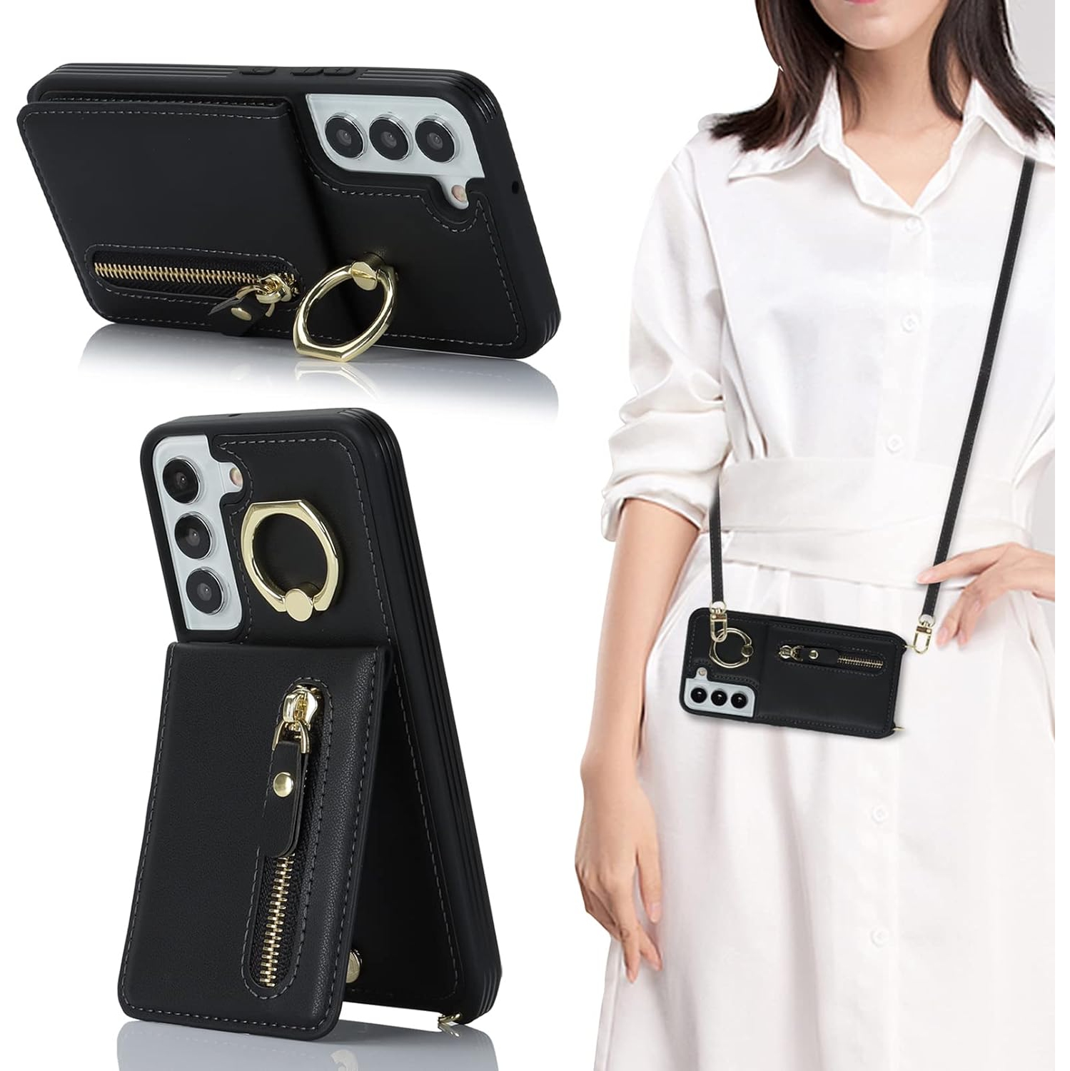 Samsung Galaxy S21 5G Phone Case for Women with Card Holder,Samsung S21 Case Wallet Crossbody Lanyard