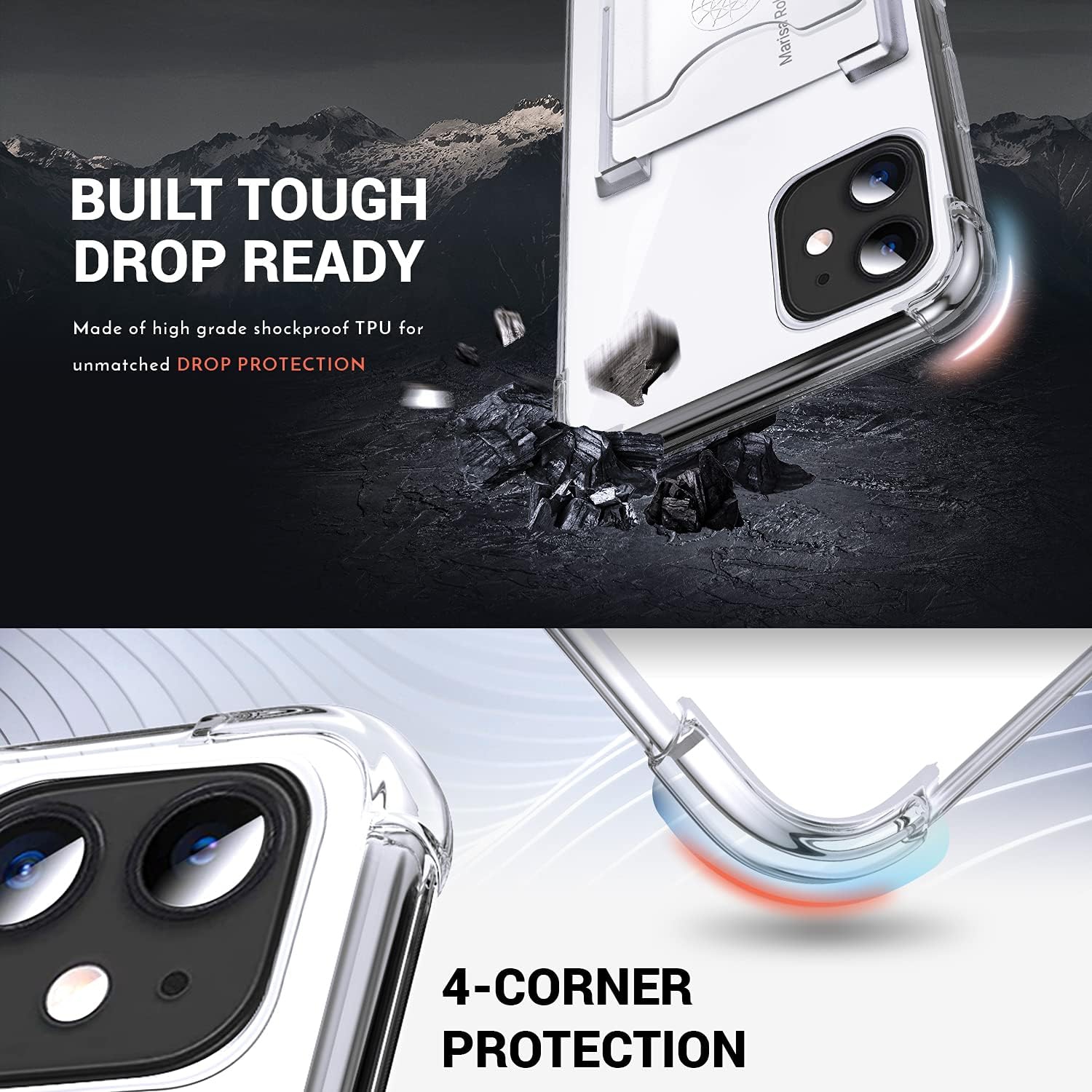 for iPhone 11 Phone Case Wallet Clear with Card Holder [3 Cards] Ring Stand Minimalist Wallet Case Slim