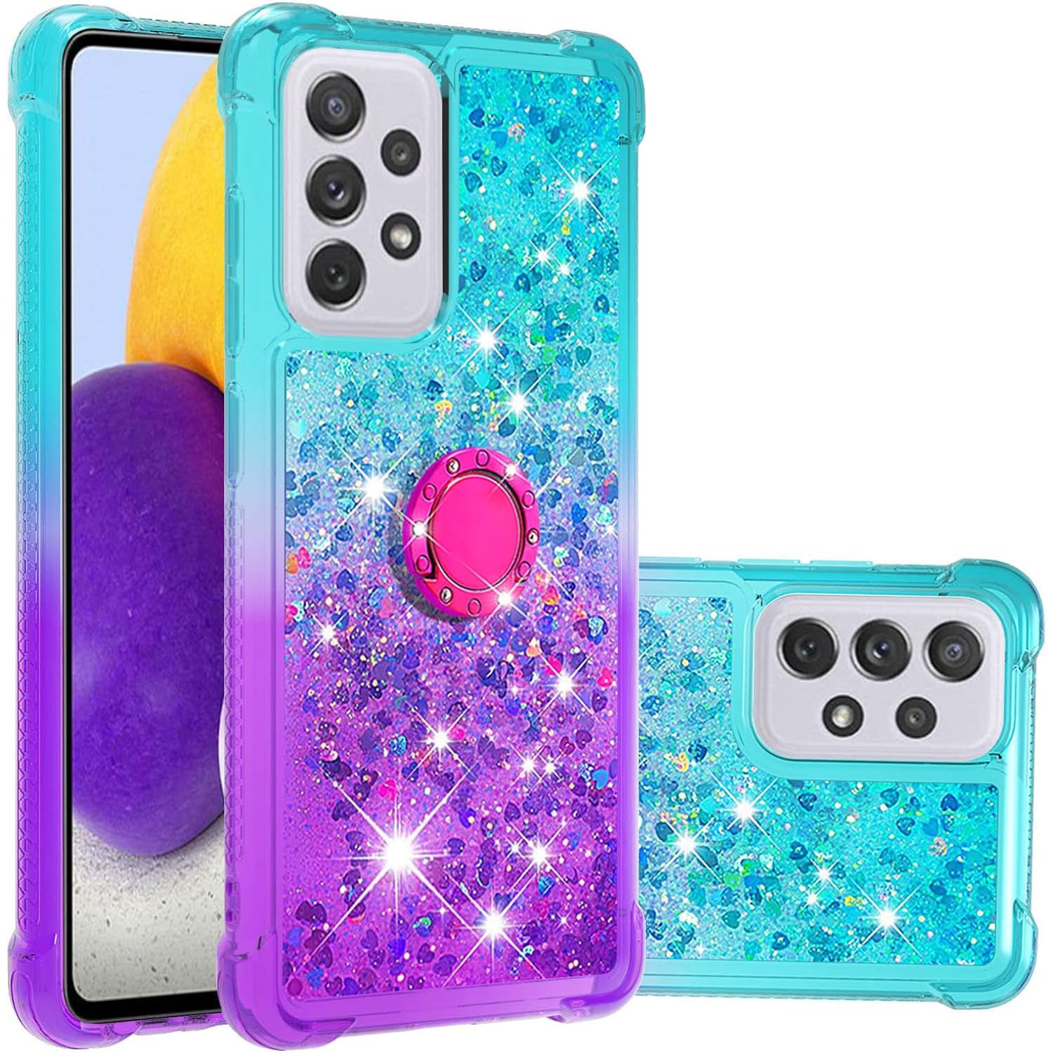Clear Case for Samsung Galaxy A73 5G with Ring Kickstand, Girls Women Bling Gradient Quicksand Glitter Flowing