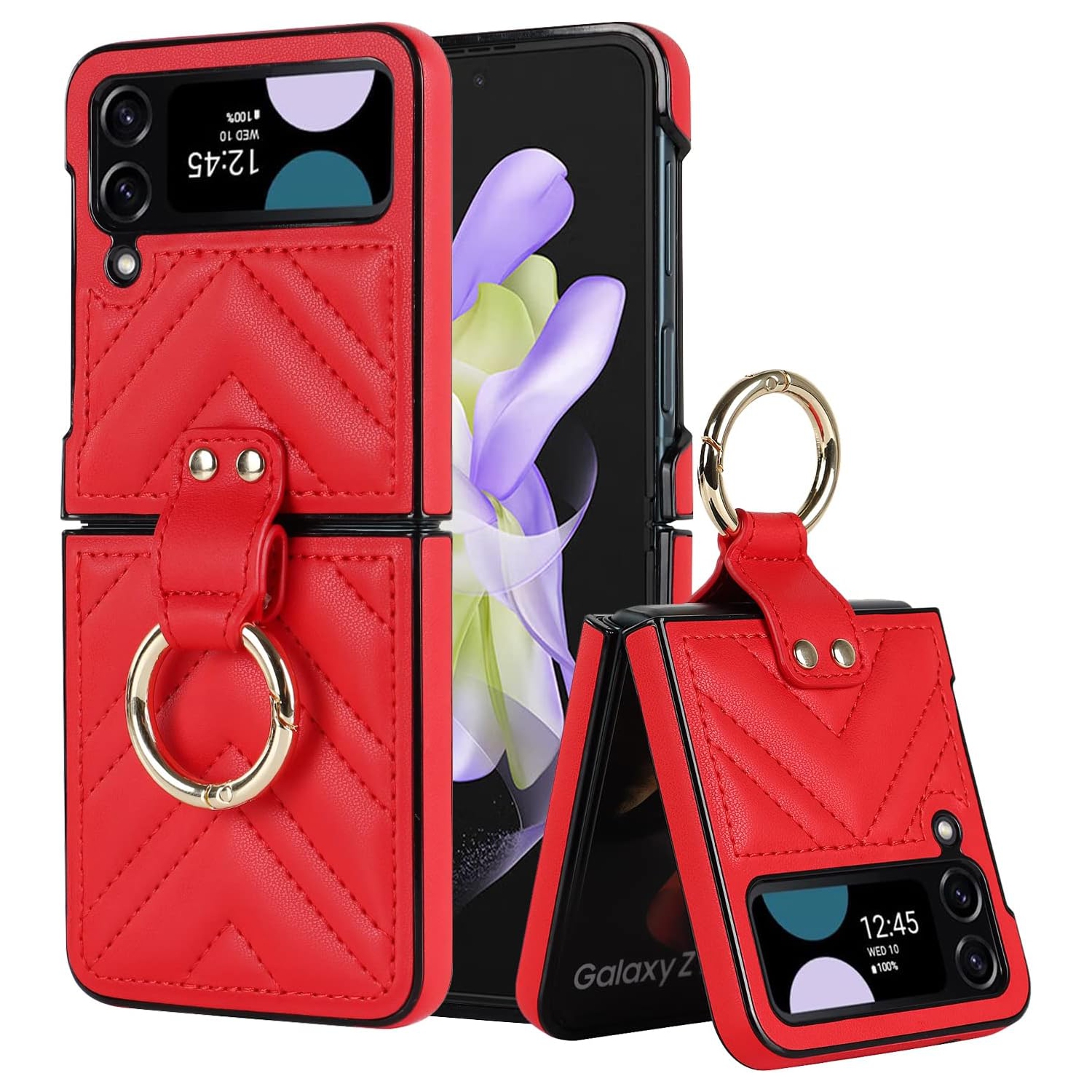 Phone Case for Samsung Galaxy Z Flip 3 5G 2021 Cover with Ring Slim Shockproof Shell Rugged PU Leather