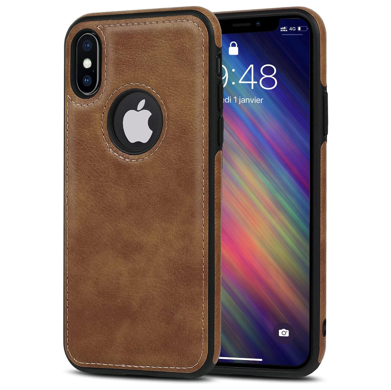Pour l'étui iPhone XS, pour l'étui de téléphone iPhone X, l'élégant étui antichoc ultramince et vintage