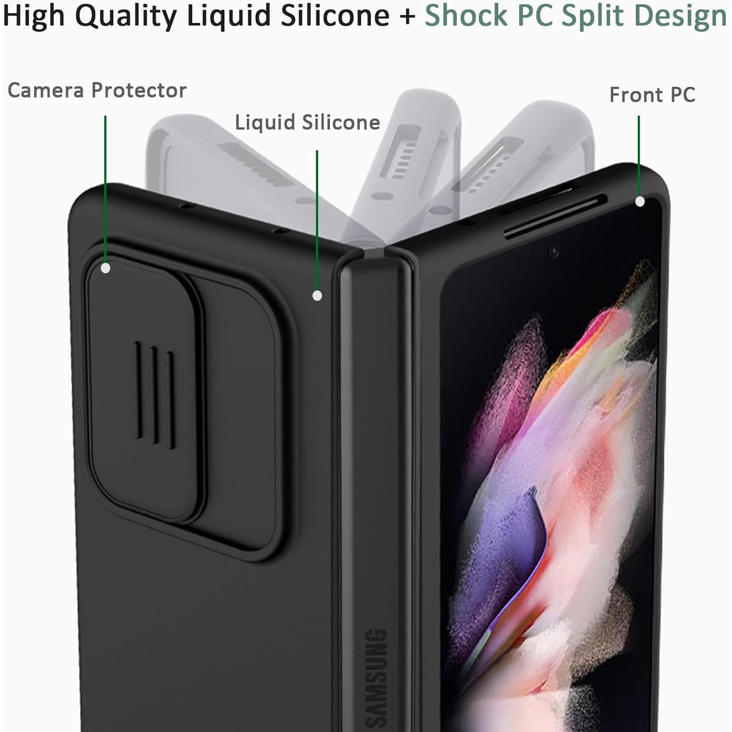 Compatible Étui protecteur d'objectif pour Samsung Galaxy Z Fold 3 Étui silicone, couvercle de protection avant PC