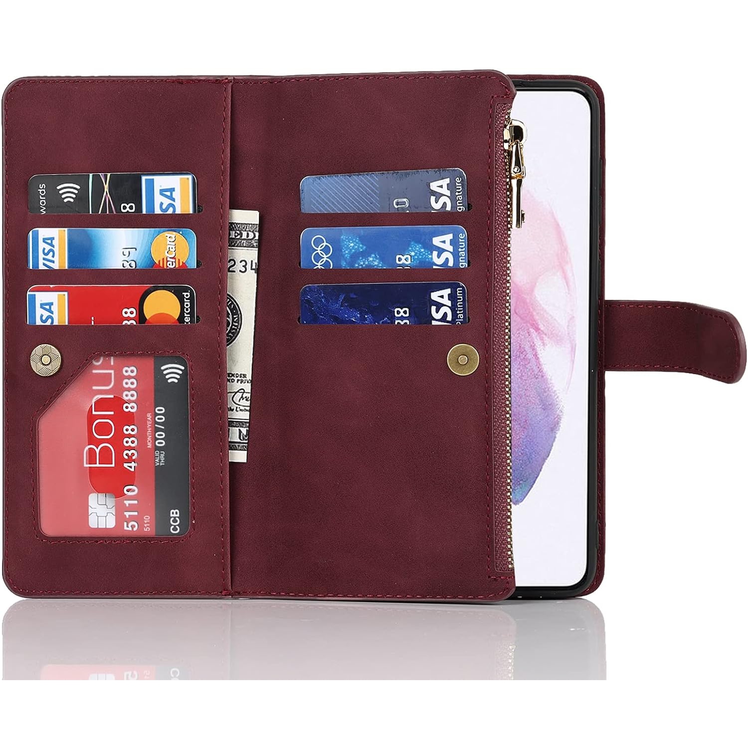 Samsung Galaxy S21 Plus 5G Wallet Case,[9 Card Slots] Removable Adjustable Crossbody Necklace Lanyard Shoulder
