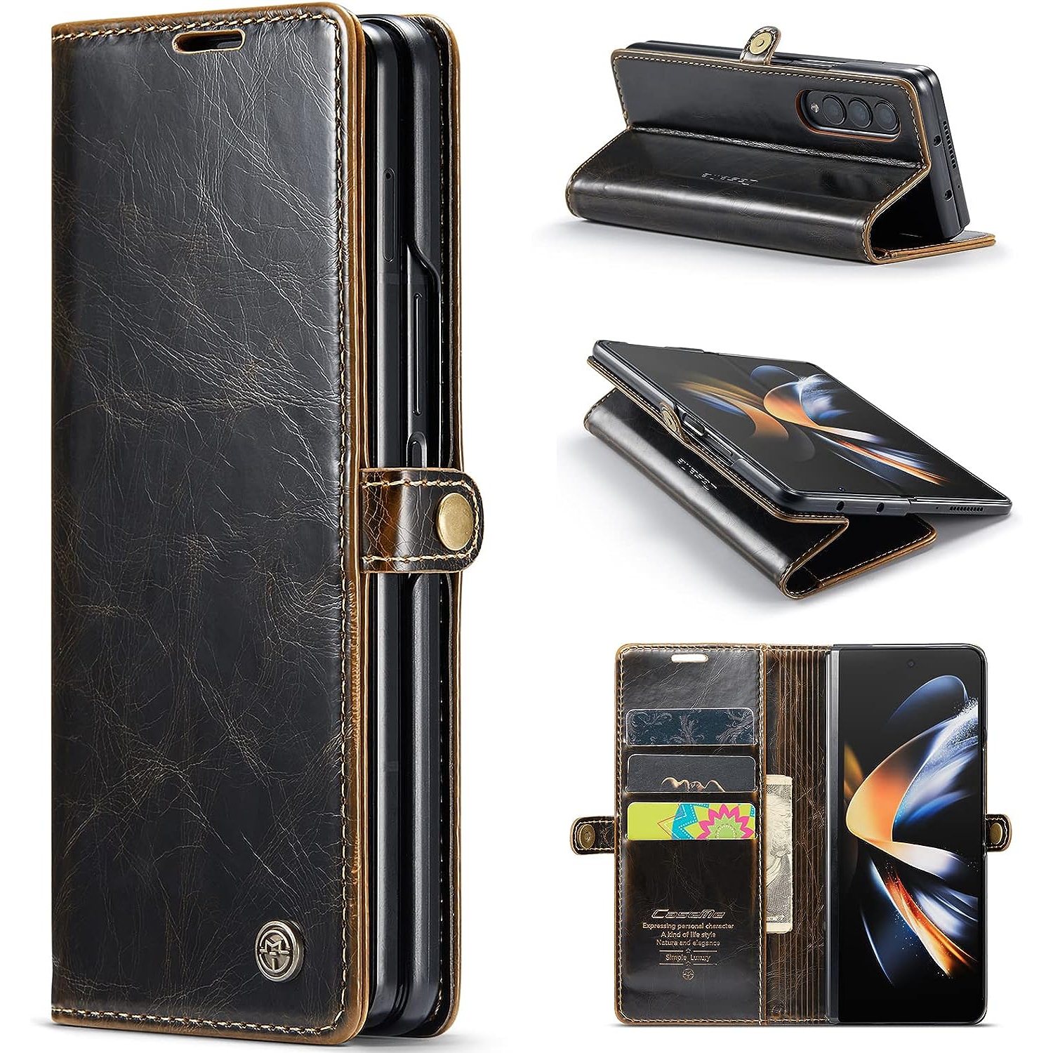 Case for Samsung Galaxy Z Fold 4 5G,PU Leather Wallet Folio Flip Phone Case with Card Holder Kickstand Magnetic