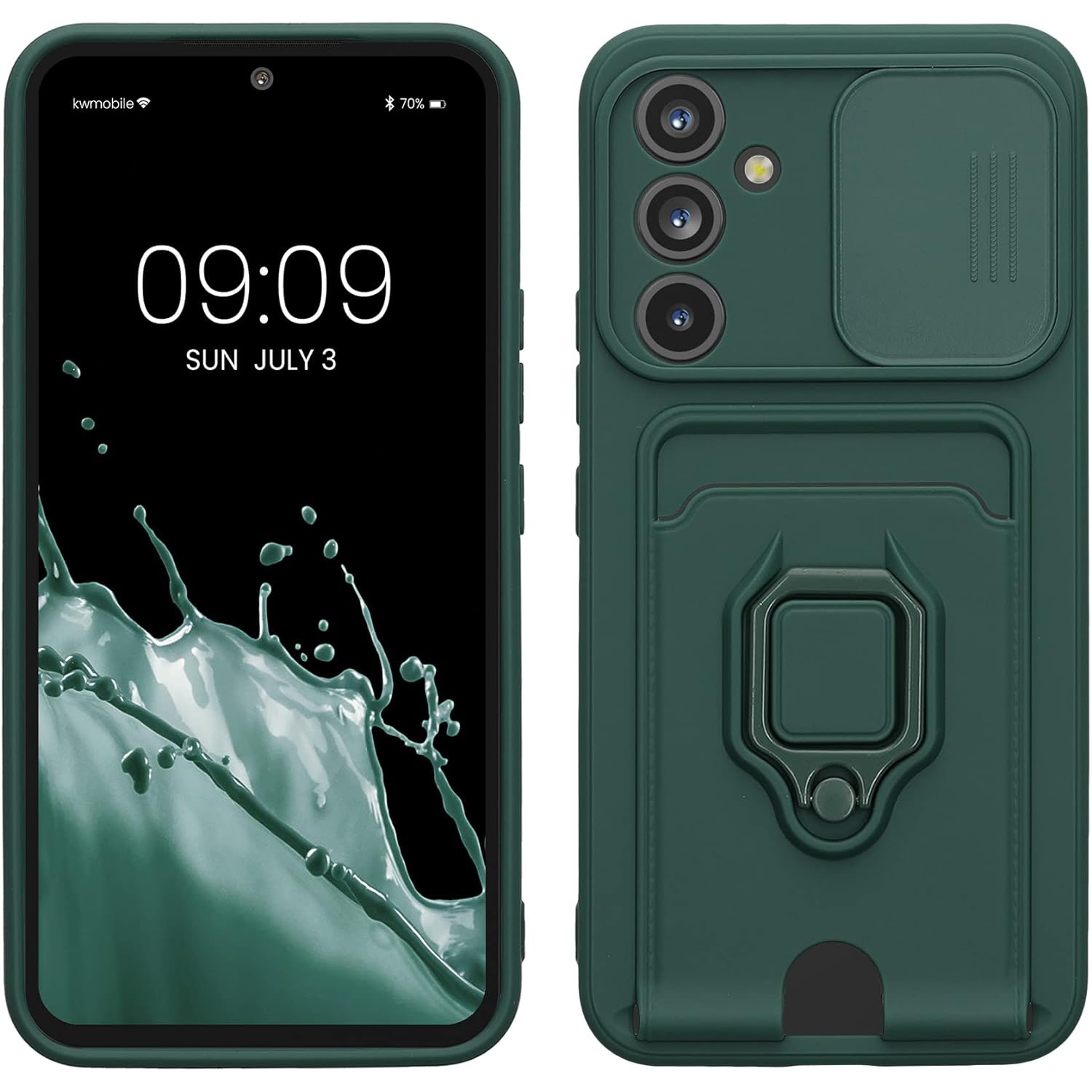 Plastic Case Compatible with Samsung Galaxy A54 5G - Case with Metal Stand Card Slot Finger Holder - Moss