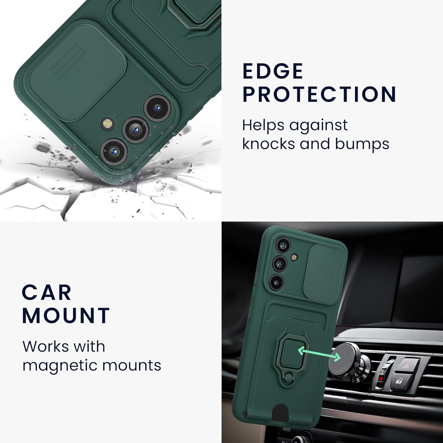 Plastic Case Compatible with Samsung Galaxy A54 5G - Case with Metal Stand Card Slot Finger Holder - Moss