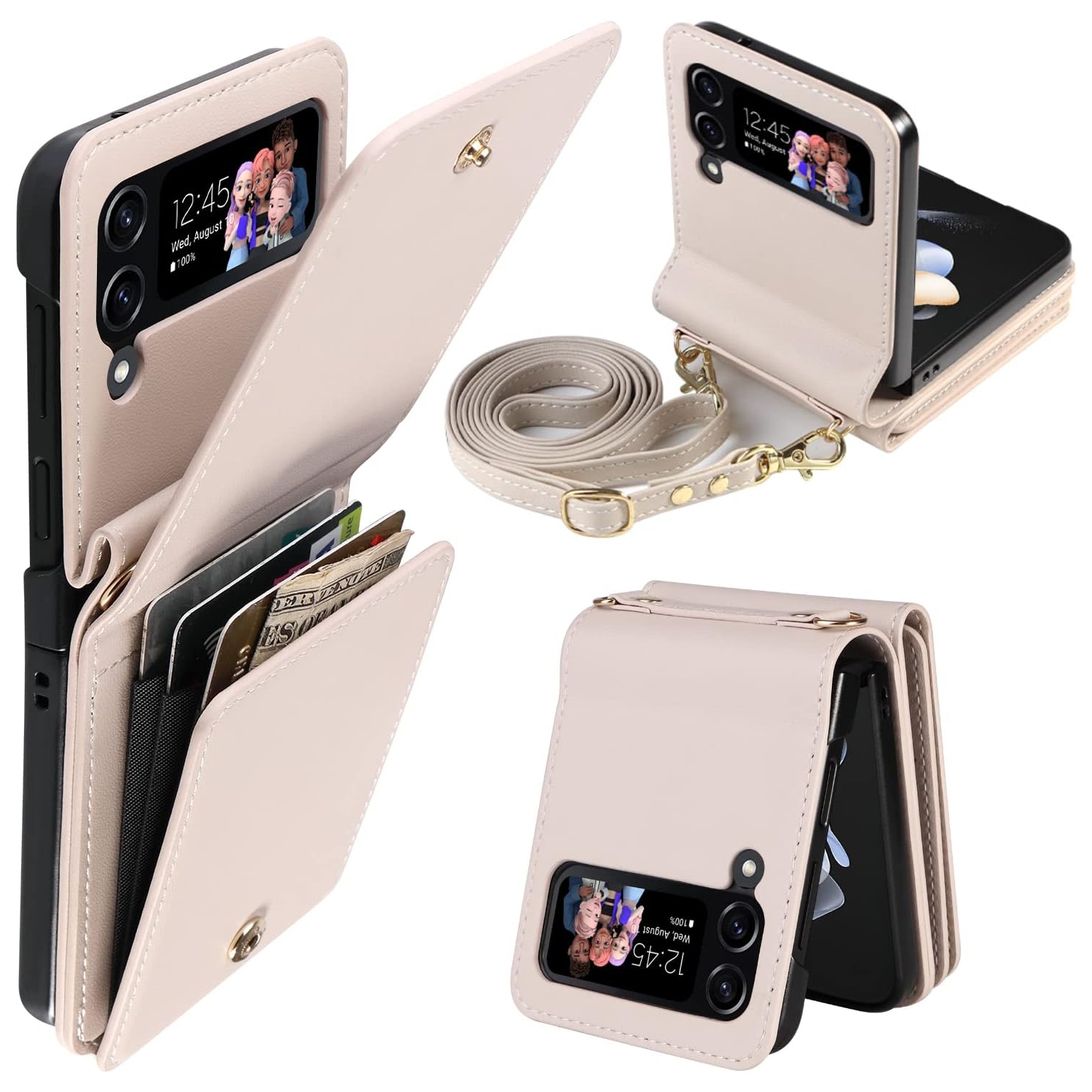 for Samsung Galaxy Z Flip 4 Case with Card Holder Strap Lanyard, Samsung Z Flip 4 Case Wallet Galaxy Z Flip 4