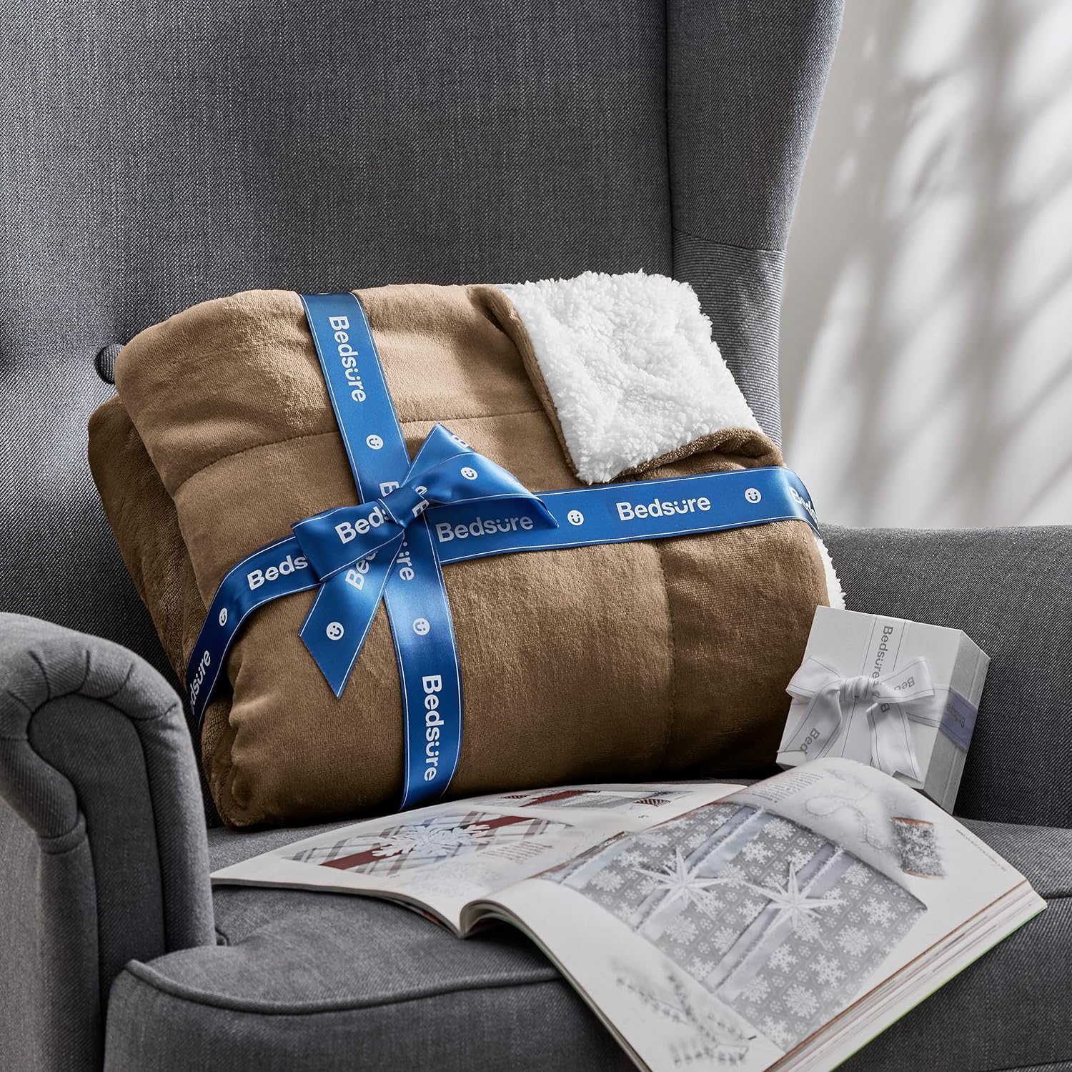 Bedsure Sherpa Fleece Throw Blanket for Couch - Thick and Warm Blankets, Soft and Fuzzy Throw Blanket for Sofa, Camel, 90x90 Inches