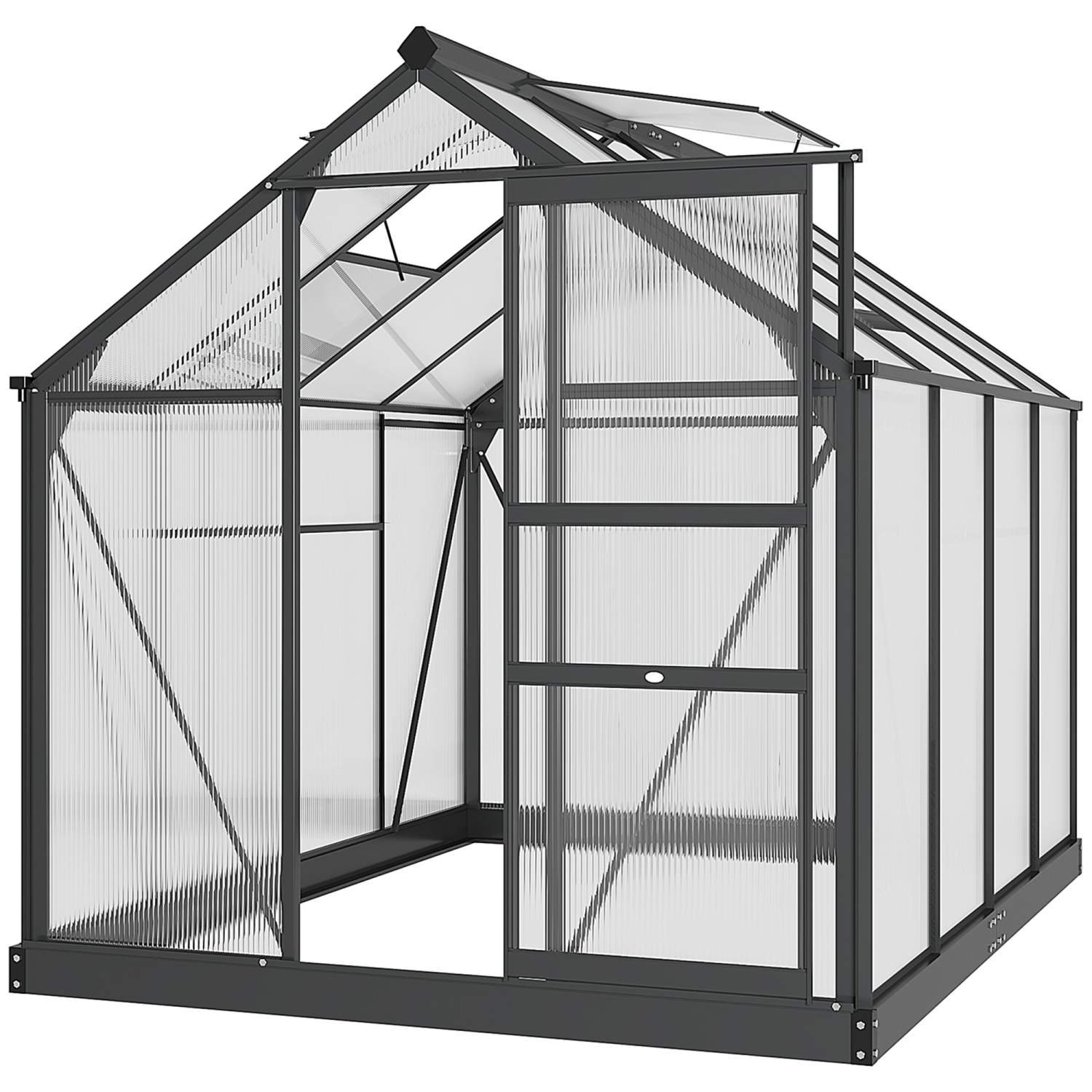 Outsunny 6' x 8' Clear Polycarbonate Greenhouse Walk-In Green House Garden Plants Grow Galvanized Base Aluminum Frame with Rain Gutter, Vent and Sliding Door, Grey