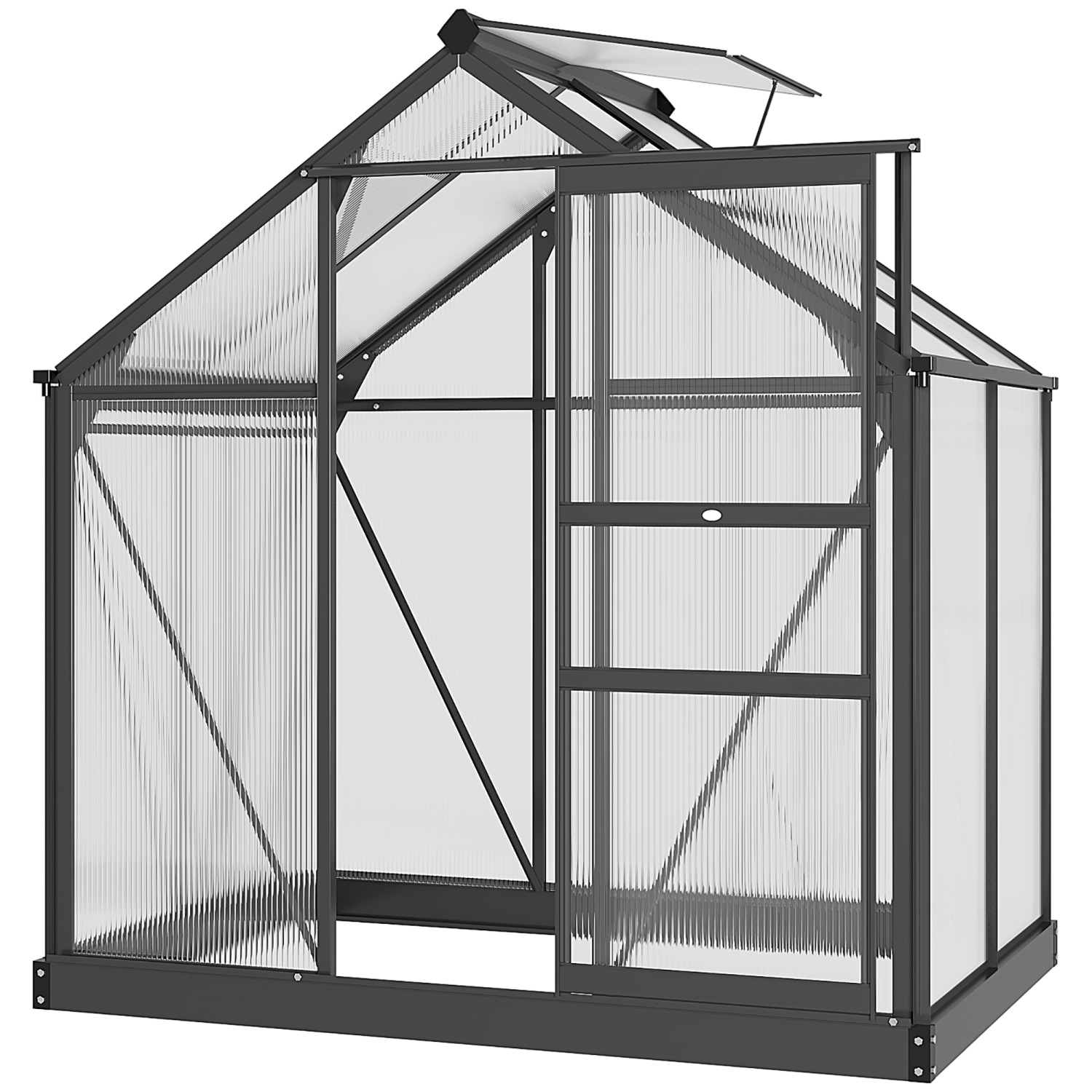 Outsunny 6' x 4' Clear Polycarbonate Greenhouse Walk-In Green House Garden Plants Grow Galvanized Base Aluminum Frame with Rain Gutter, Vent and Sliding Door, Grey