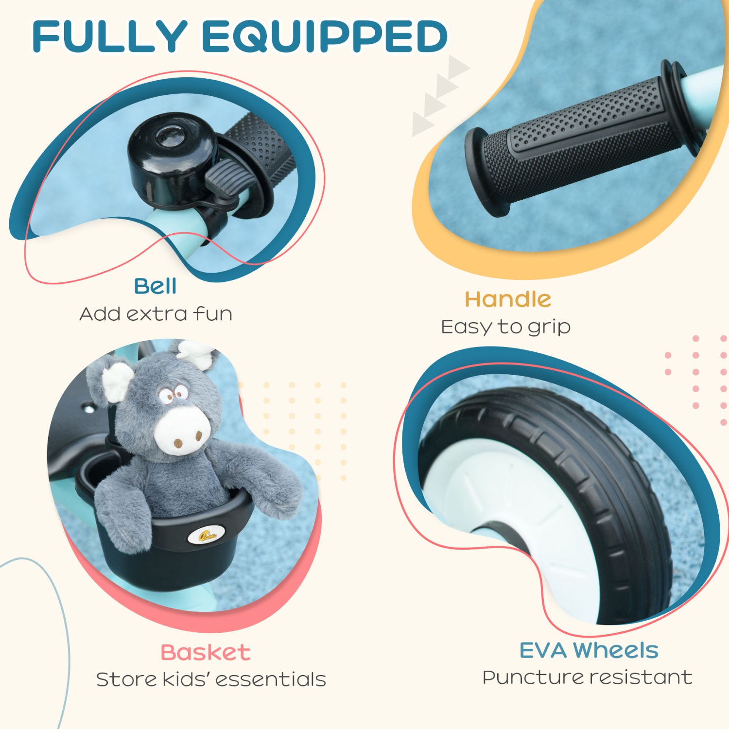 Qaba Tricycle for Toddler 2-5 Year Old Girls and Boys, Toddler Bike with Adjustable Seat, Basket, Bell, Blue