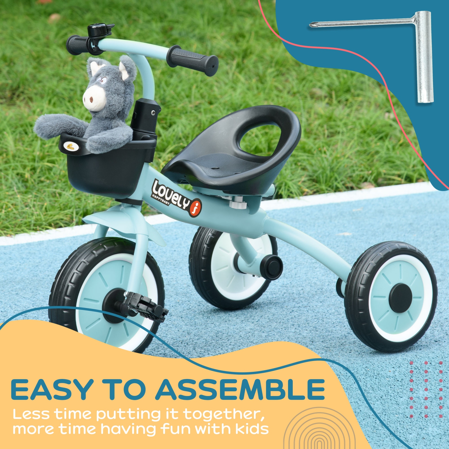 Qaba Tricycle for Toddler 2-5 Year Old Girls and Boys, Toddler Bike with Adjustable Seat, Basket, Bell, Blue