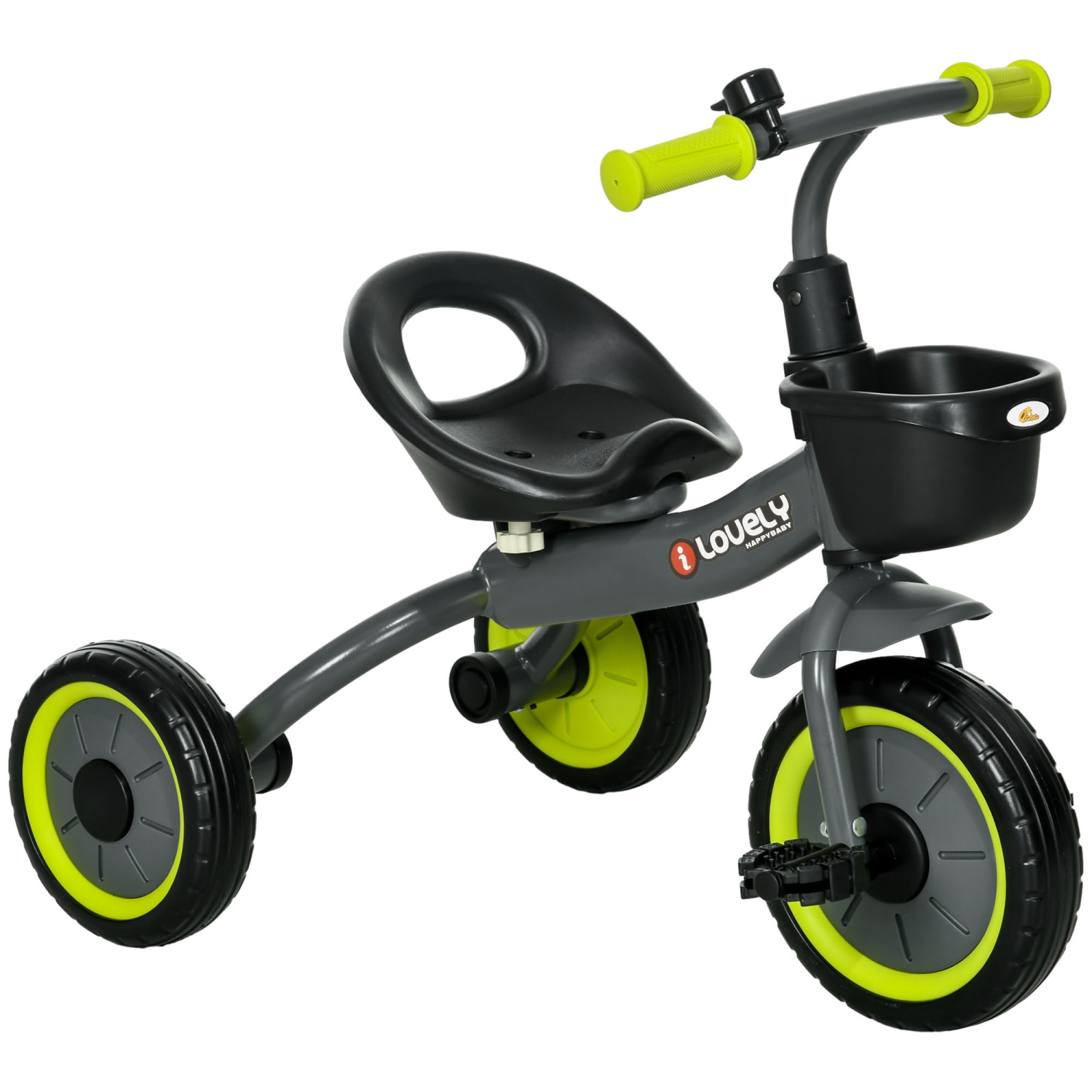 Tricycle Qaba pour jeunes filles et garçons de 2-5 ans, vélo pour tout-petits avec siège réglable, panier, cloche, noir