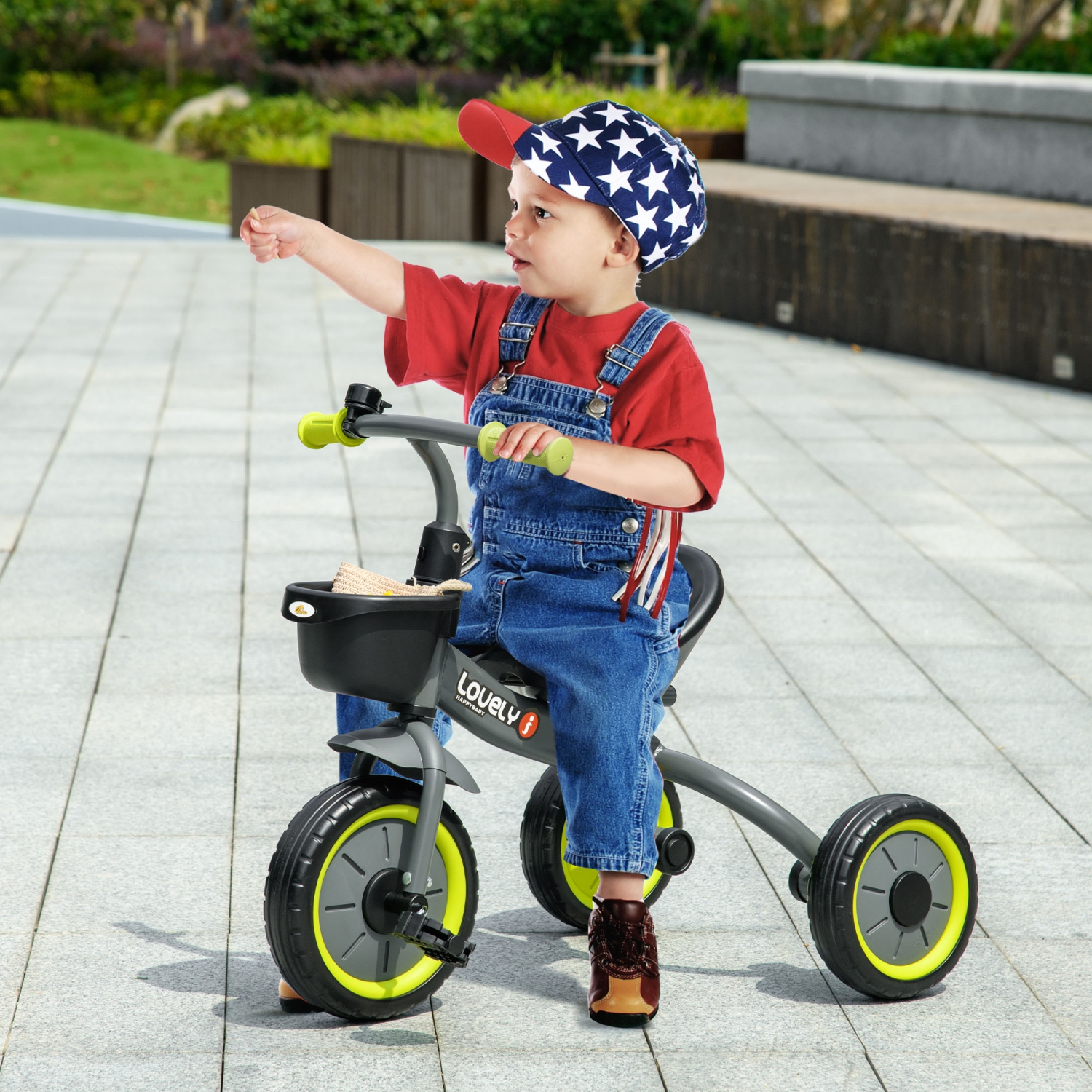 Tricycle Qaba pour jeunes filles et garçons de 2-5 ans, vélo pour tout-petits avec siège réglable, panier, cloche, noir