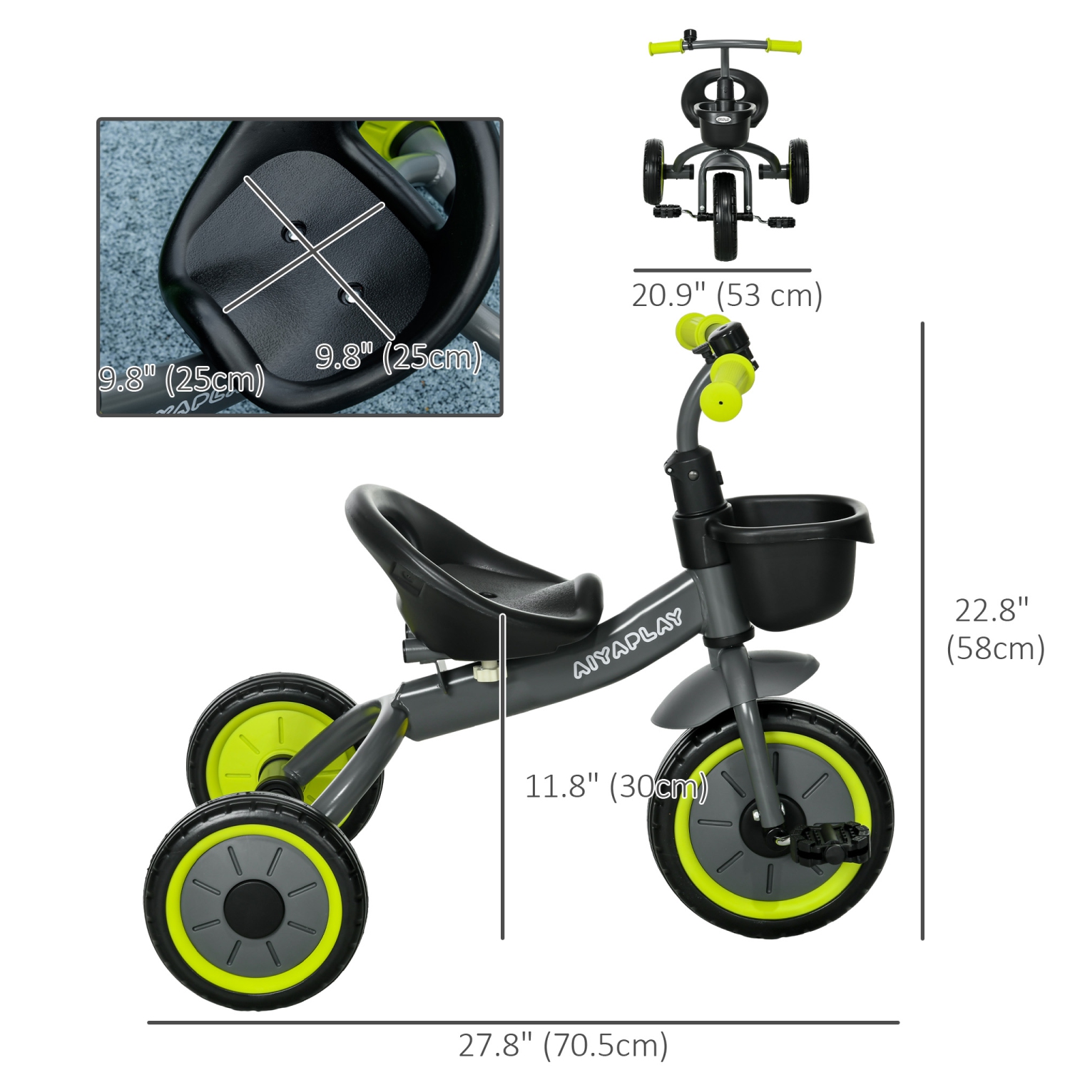 Tricycle Qaba pour jeunes filles et garçons de 2-5 ans, vélo pour tout-petits avec siège réglable, panier, cloche, noir