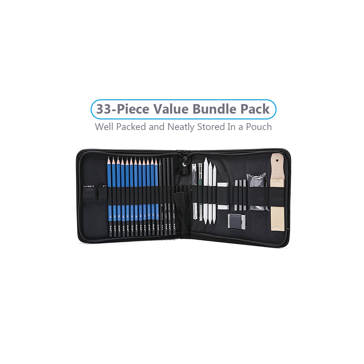 Ensemble de dessin professionnel de 33 pièces, crayon à croquis à dessin