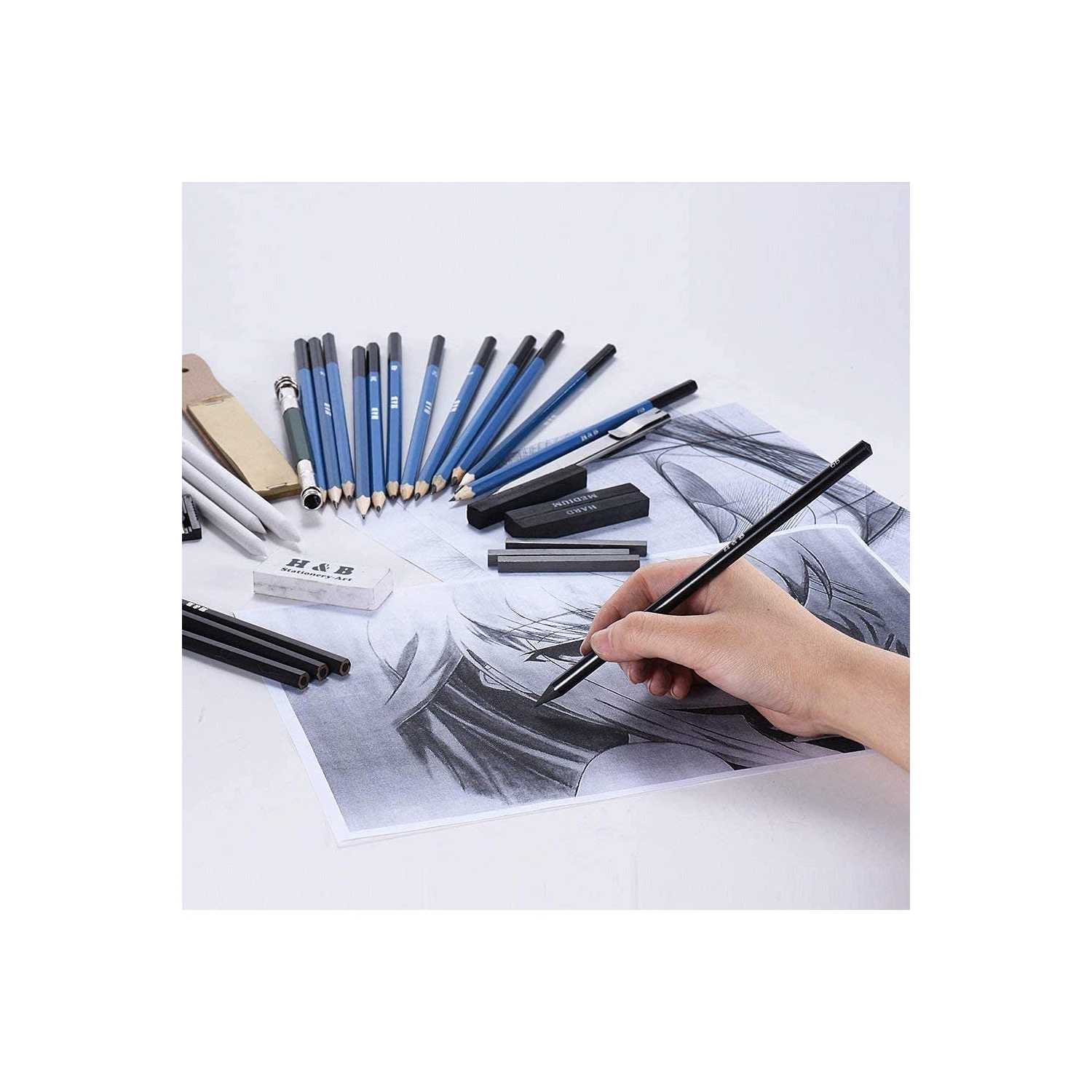 Ensemble de dessin professionnel de 33 pièces, crayon à croquis à dessin