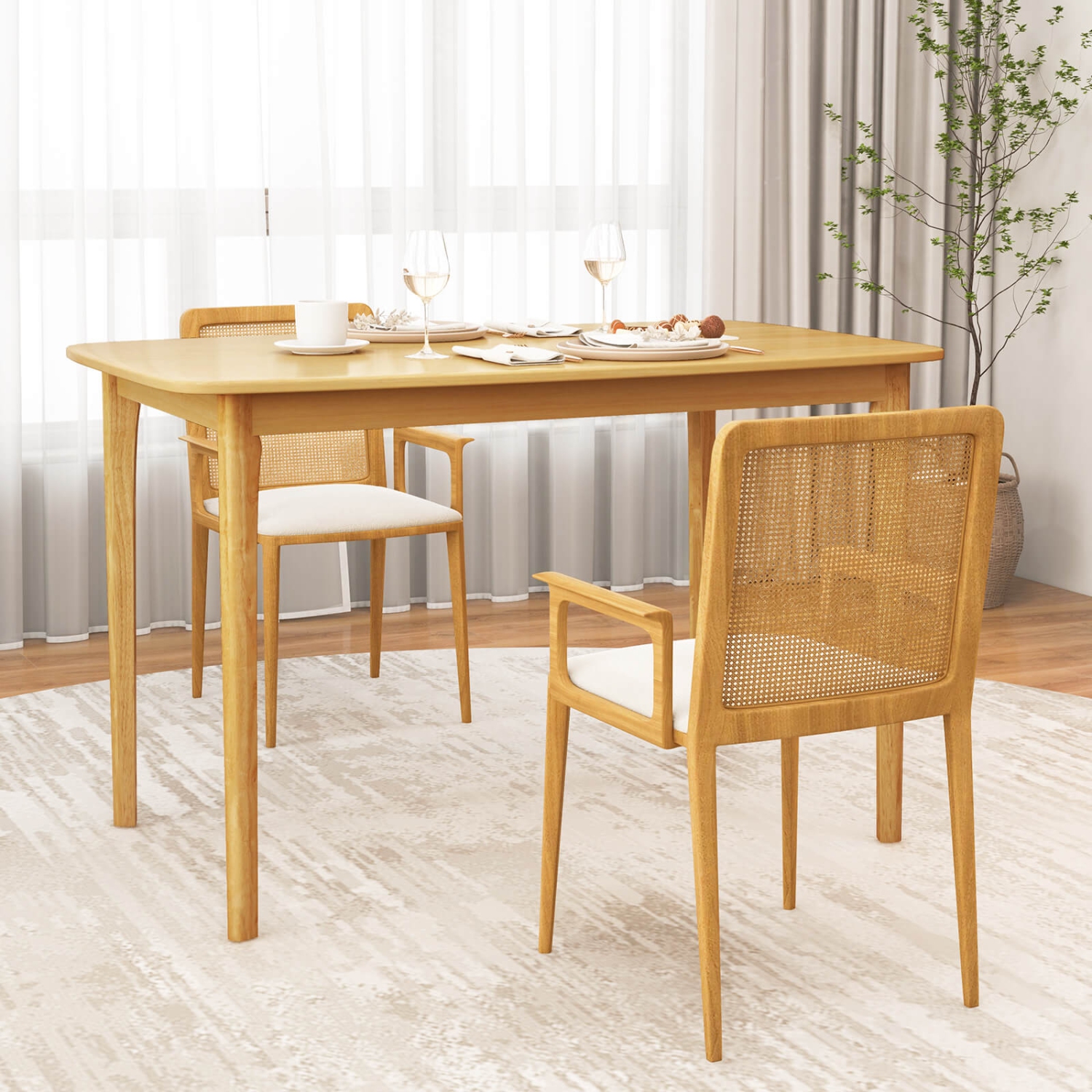 Costway 48" Wooden Dining Table Rectangular Farmhouse Kitchen with Solid Rubber Wood Legs