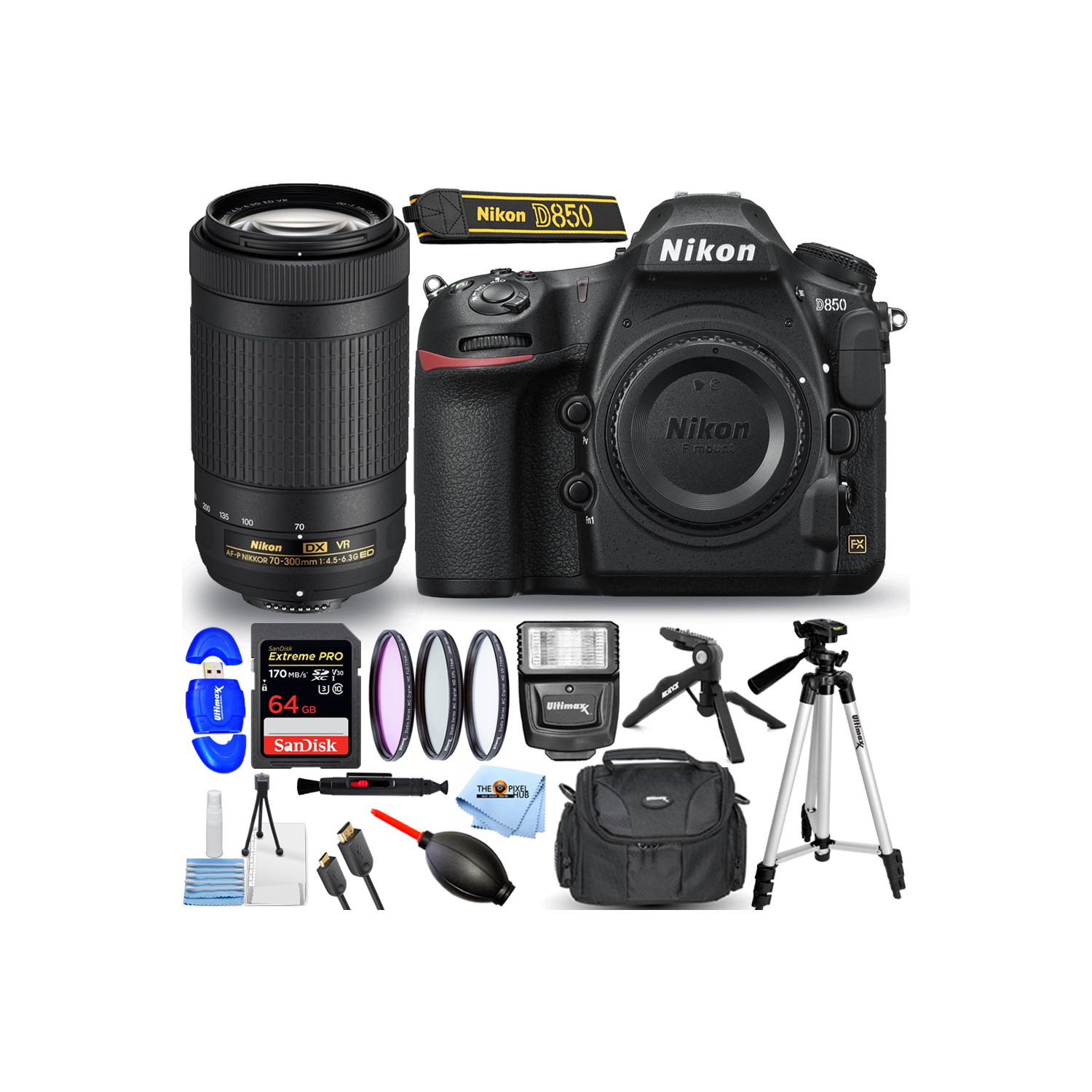 Nikon D850 DSLR Camera with 70-300mm ED VR Lens + 32GB + Flash + Tripods Bundle