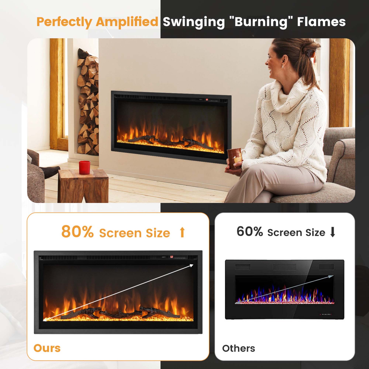 Costway 36" Electric Fireplace Recessed Wall Mounted Freestanding with Remote Control