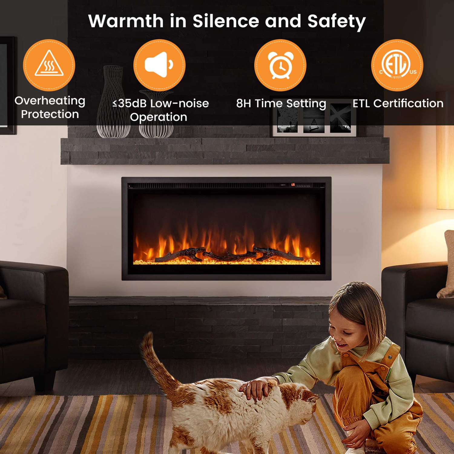 Costway 36" Electric Fireplace Recessed Wall Mounted Freestanding with Remote Control